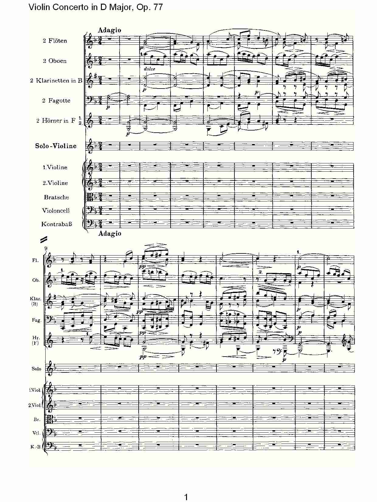 D大调小提琴协奏曲, Op.77第二乐章（一）总谱（图1）