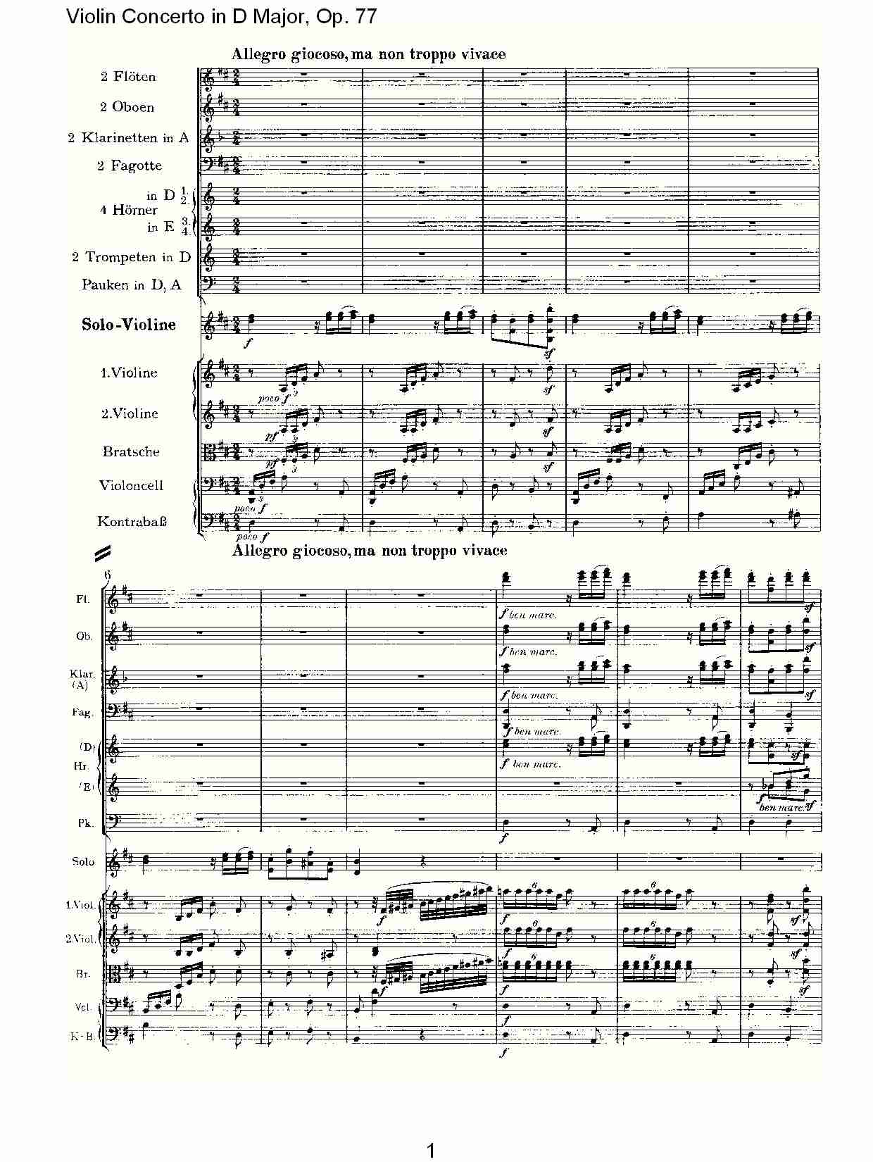 D大调小提琴协奏曲, Op.77第三乐章（一）总谱（图1）