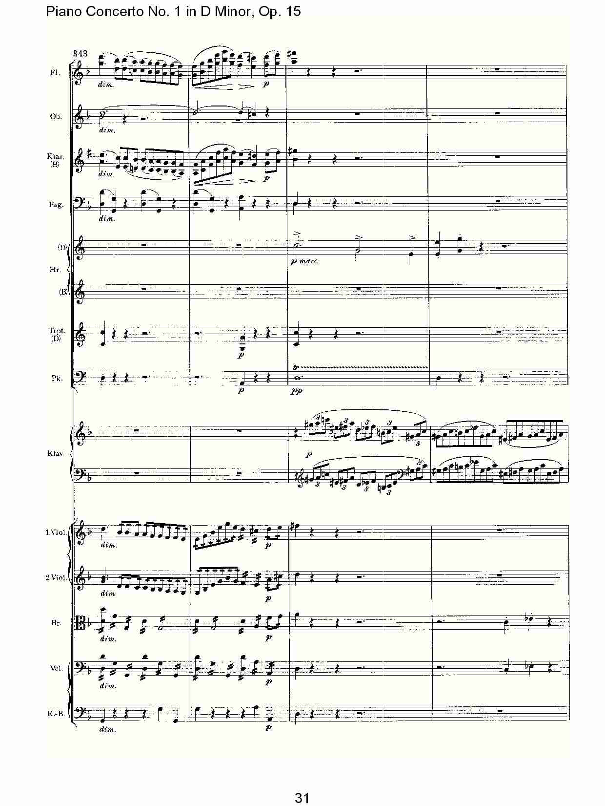 D小调钢琴第一协奏曲, Op.15第一乐章（七）总谱（图1）