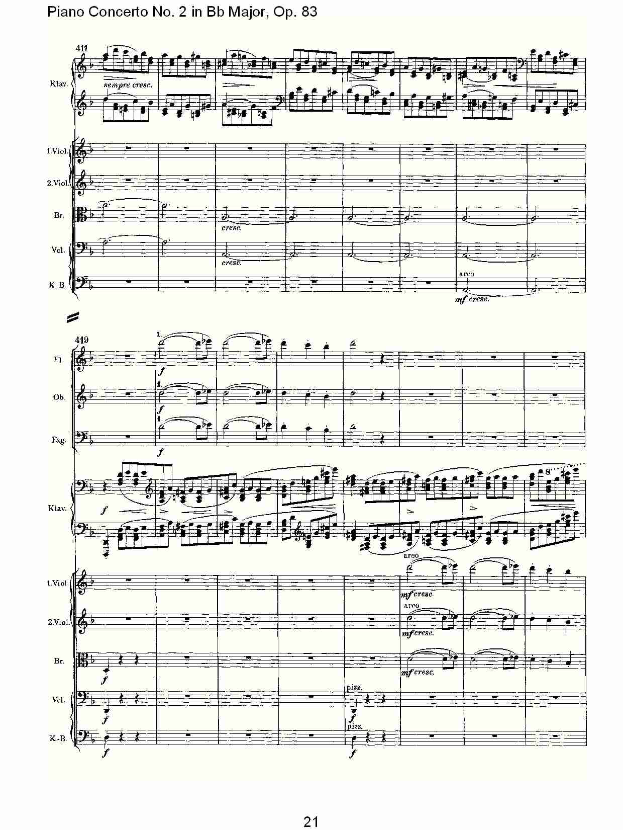 Bb大调钢琴第二协奏曲, Op.83第二乐章（五）总谱（图1）