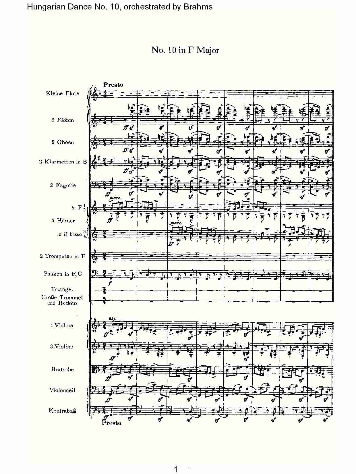 第十匈牙利舞曲 勃拉姆斯管弦乐曲式（一）总谱（图1）