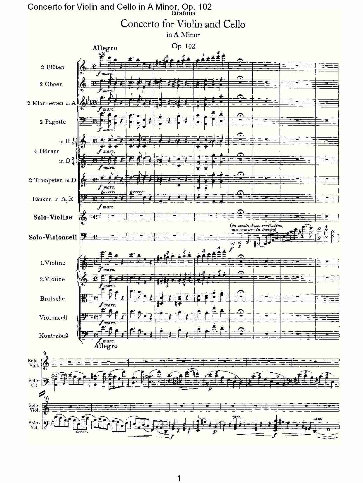 A小调小提琴与大提琴协奏曲, Op.102第一乐章（一）总谱（图1）