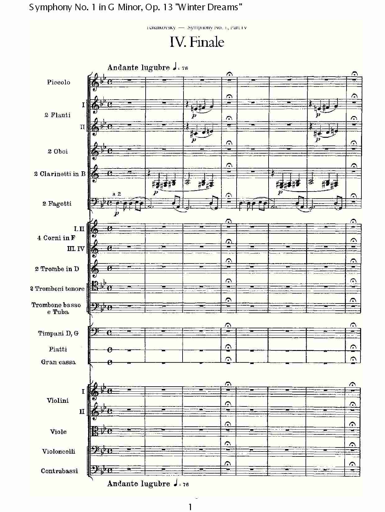 G小调第一交响曲,Op.13冬天的梦幻第四乐章（一）总谱（图1）
