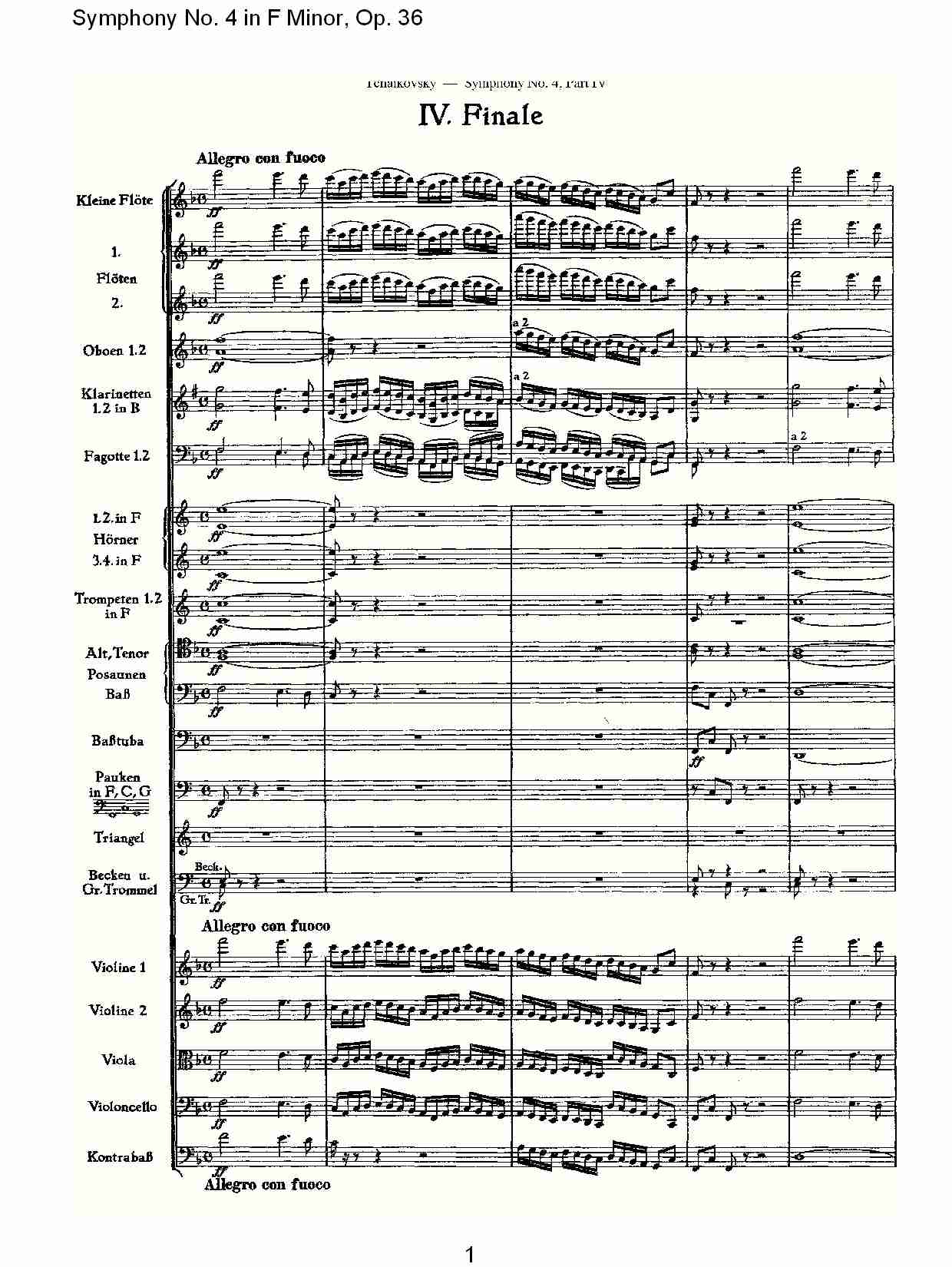 F小调第四交响曲,  Op. 36 第四乐章（一）总谱（图1）
