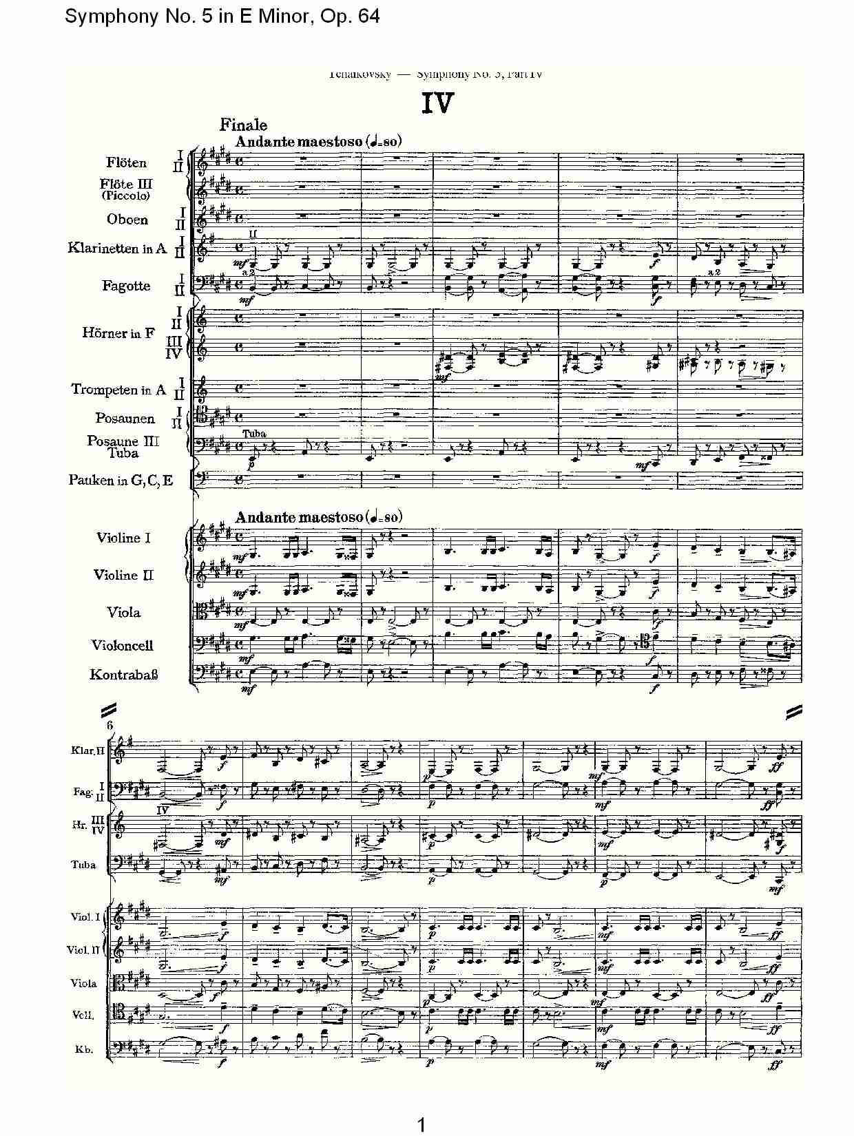 E小调第五交响曲,  Op.64第四乐章（一）总谱（图1）