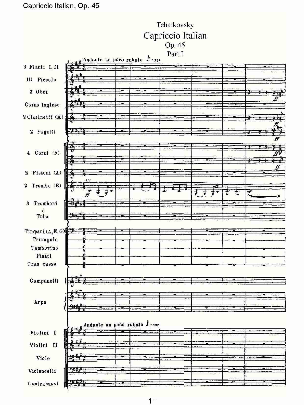 意大利幻想曲,Op.45第一部（一）总谱（图1）