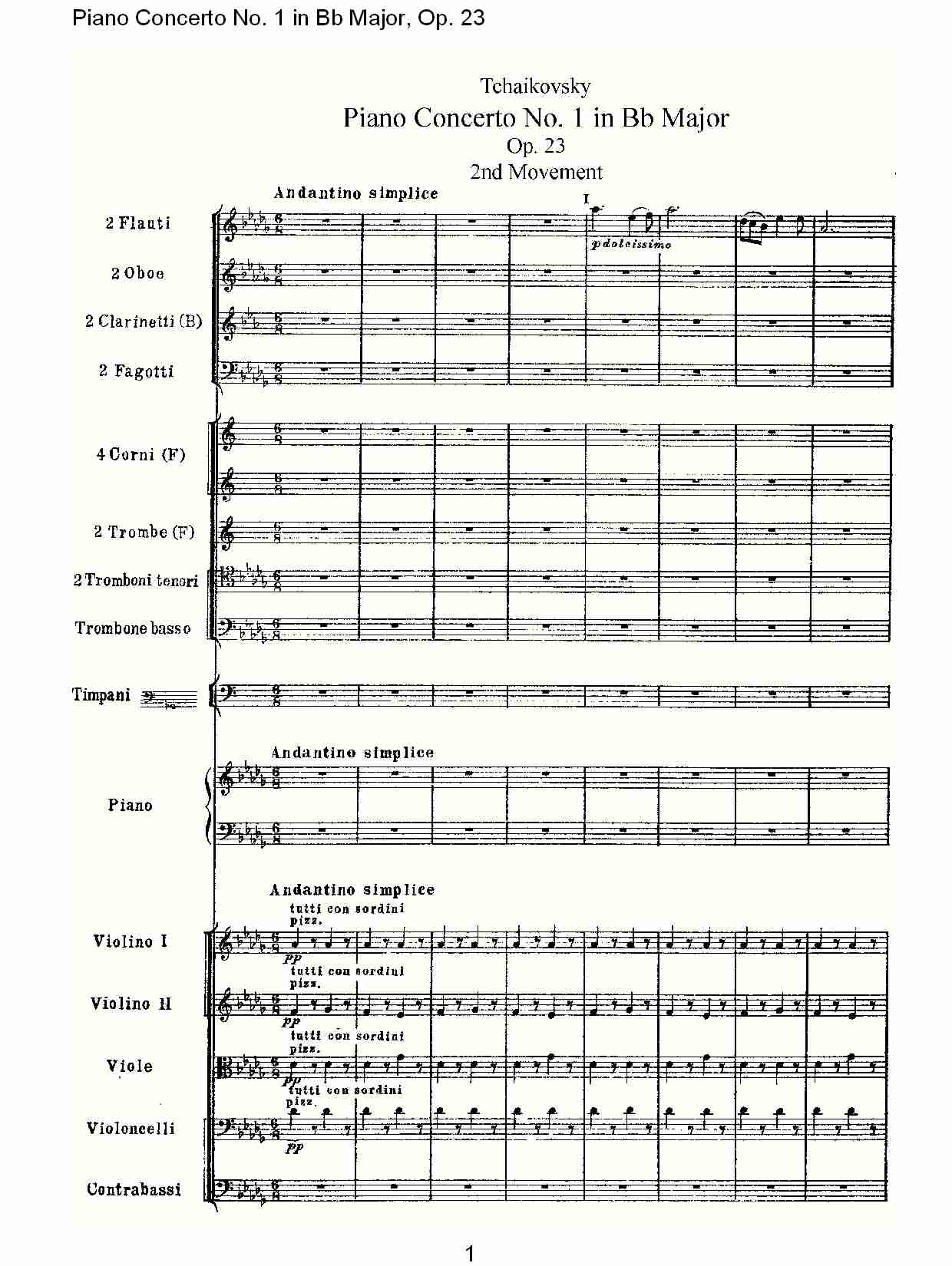 Bb大调第一钢琴协奏曲,Op.23第二乐章（一）总谱（图1）