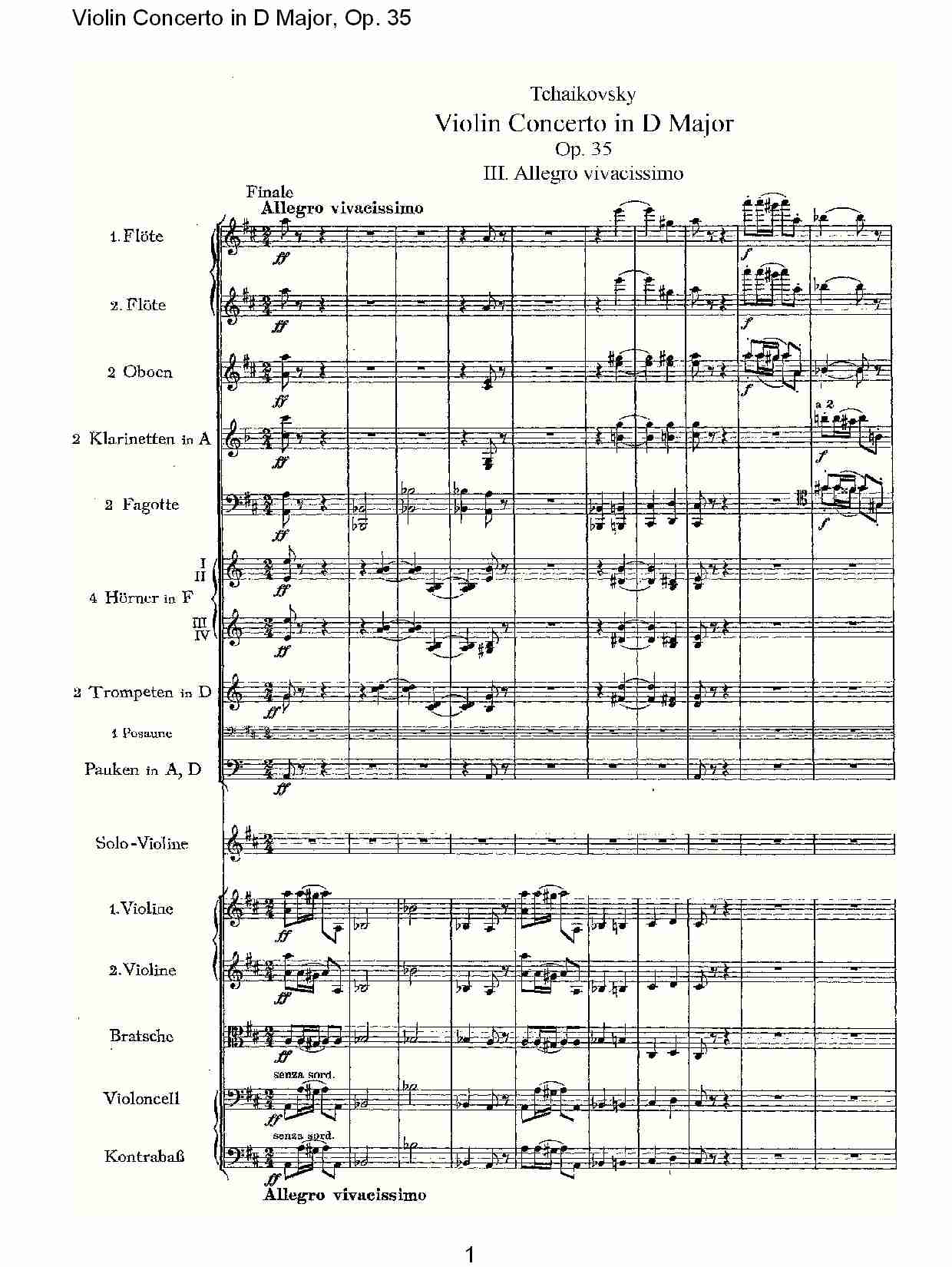 D大调小提琴协奏曲, Op.35第三乐章（一）总谱（图1）