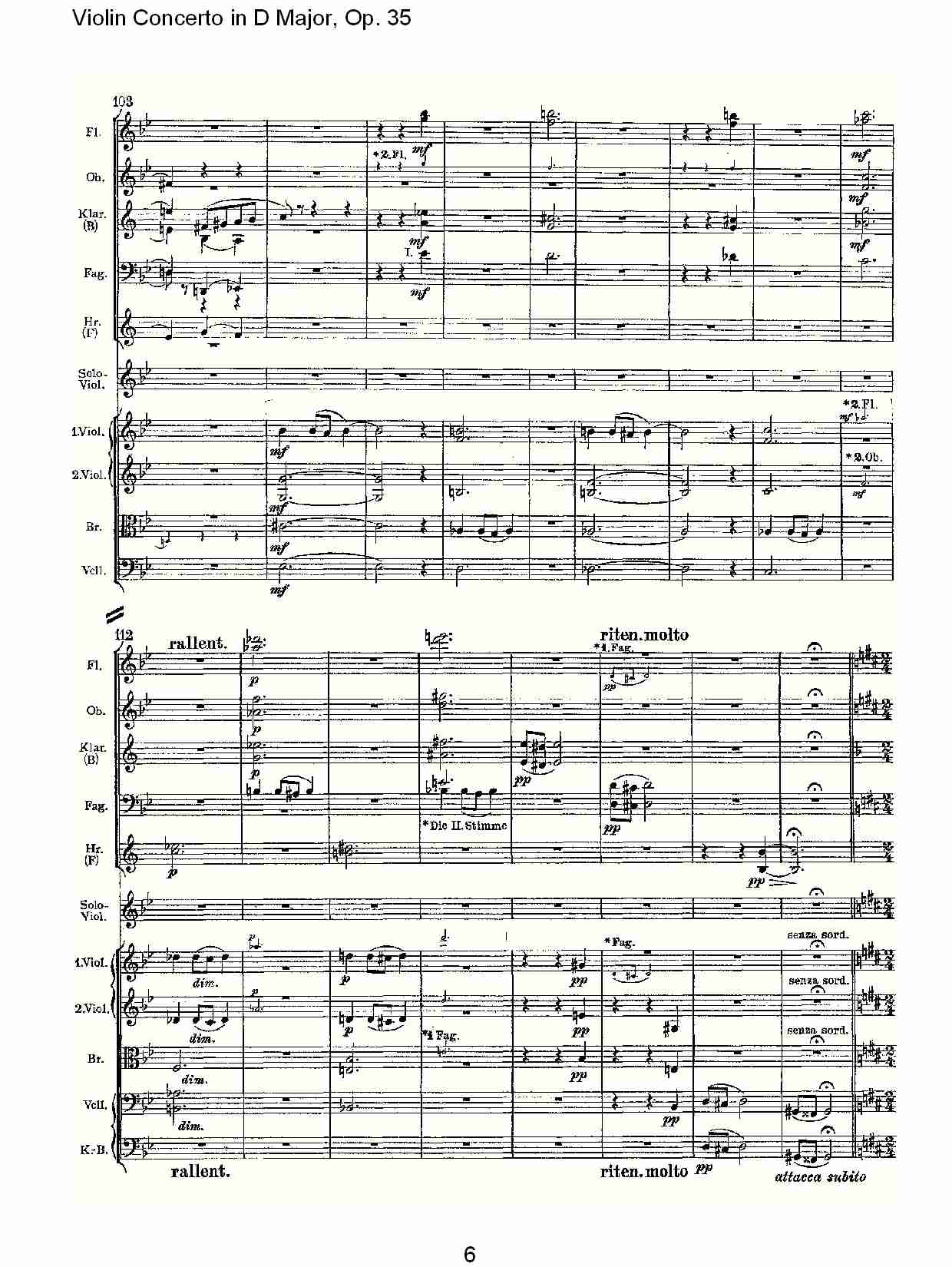 D大调小提琴协奏曲, Op.35第二乐章（二）总谱（图1）