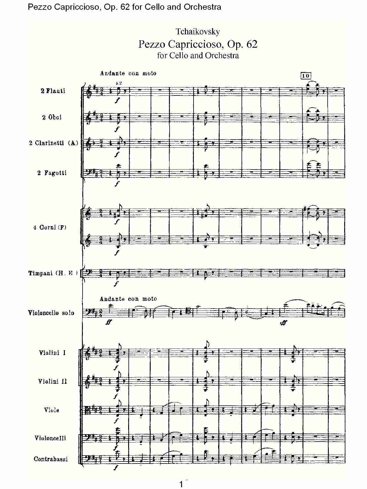 大提琴与管弦乐Pezzo Capriccioso, Op.62（一）总谱（图1）