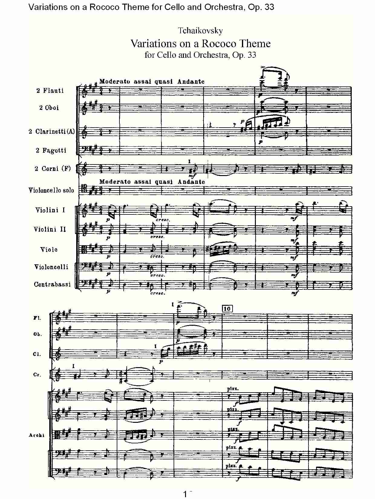 大提琴与管弦乐洛可可主题a小调变奏曲, Op.33（一）总谱（图1）