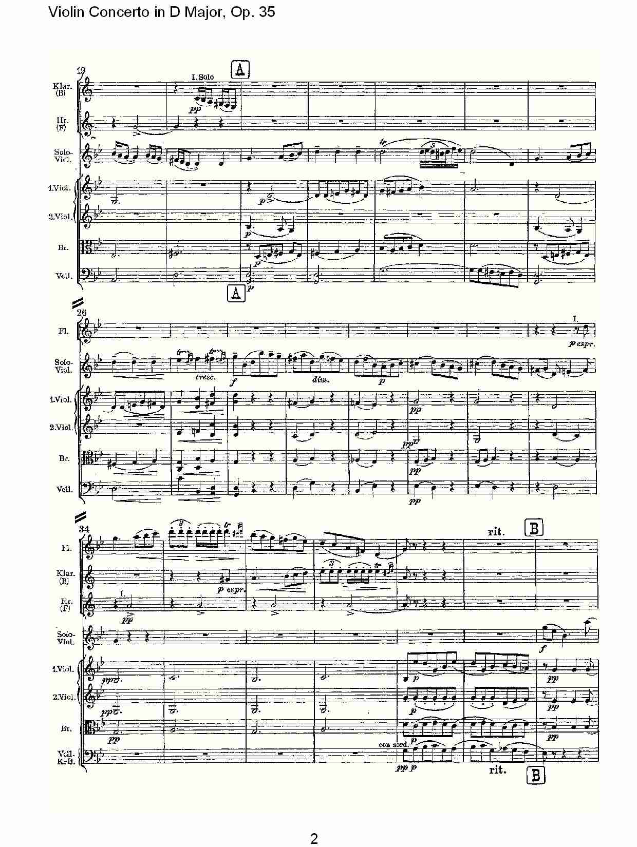 D大调小提琴协奏曲, Op.35第二乐章（一）总谱（图2）