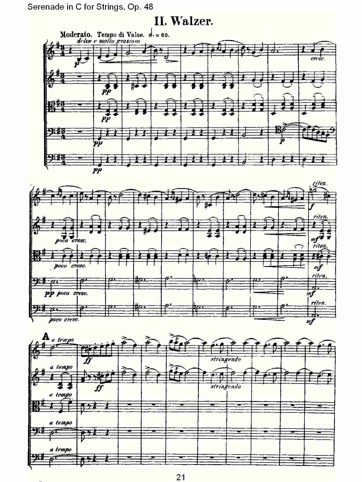 Serenade in C for Strings, Op.48  C调弦乐小夜曲，Op.48（五）总谱（图1）