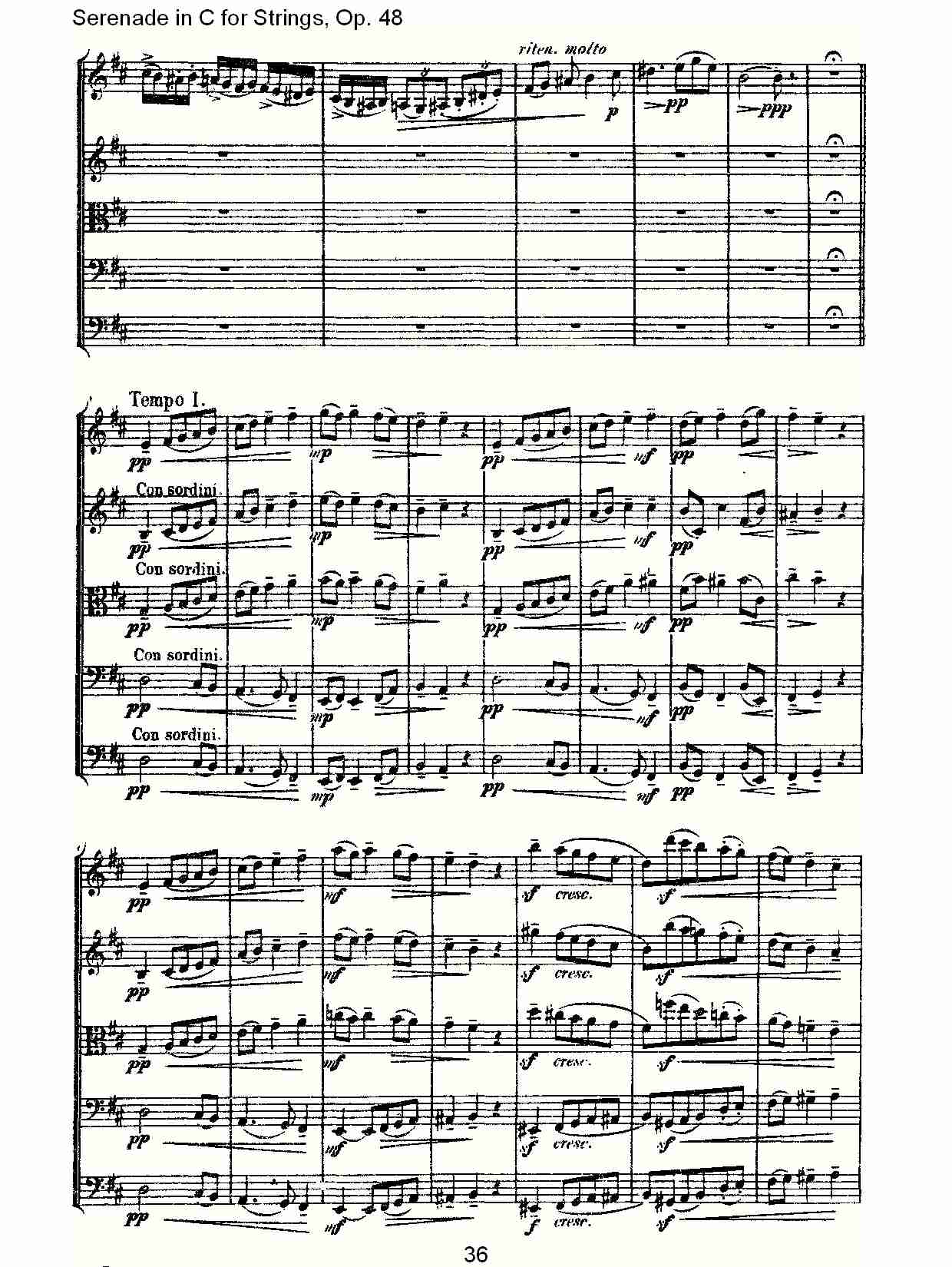 Serenade in C for Strings, Op.48  C调弦乐小夜曲，Op.48（八）总谱（图1）