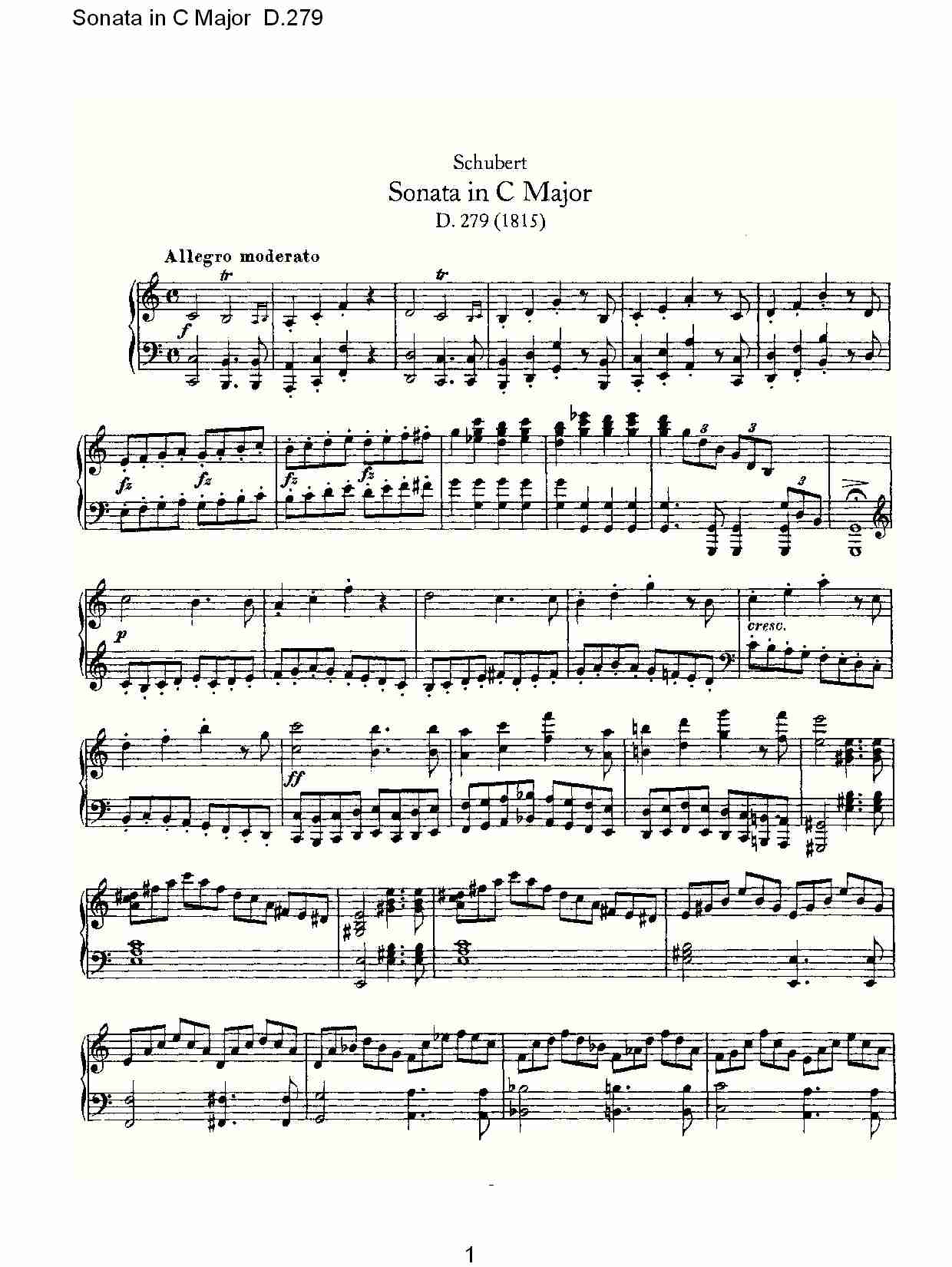 Sonata in C Major D.279  C大调奏鸣曲D.279（一）总谱（图1）