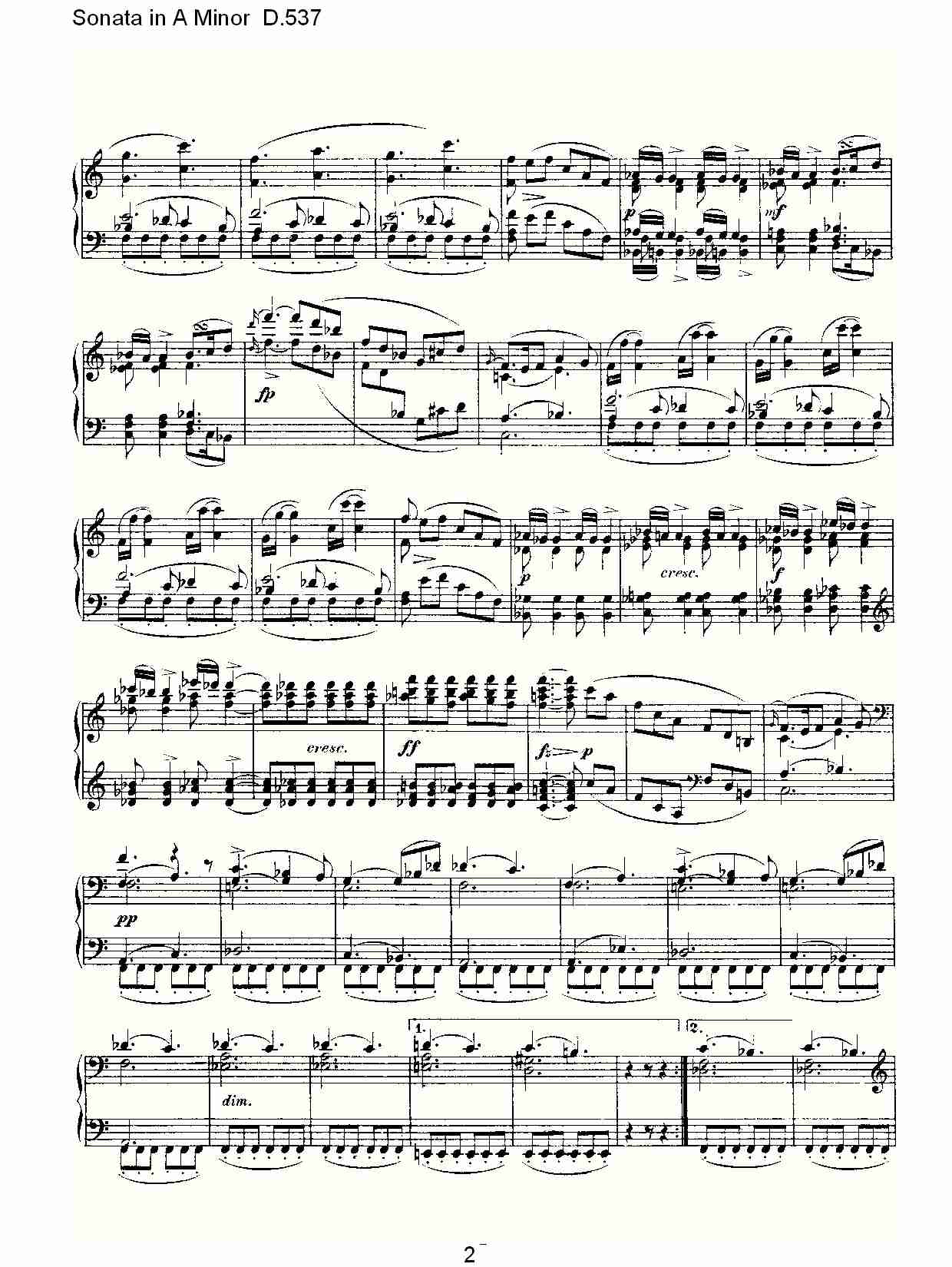 Sonata in A Minor D.537 A小调奏鸣曲D.537（一）总谱（图2）