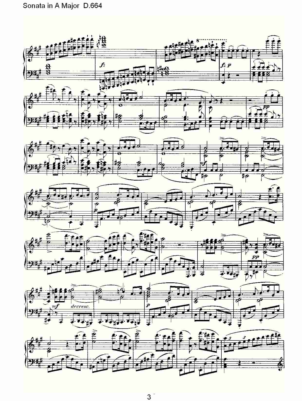 Sonata in A Major D.664  A大调奏鸣曲D.664（一）总谱（图3）
