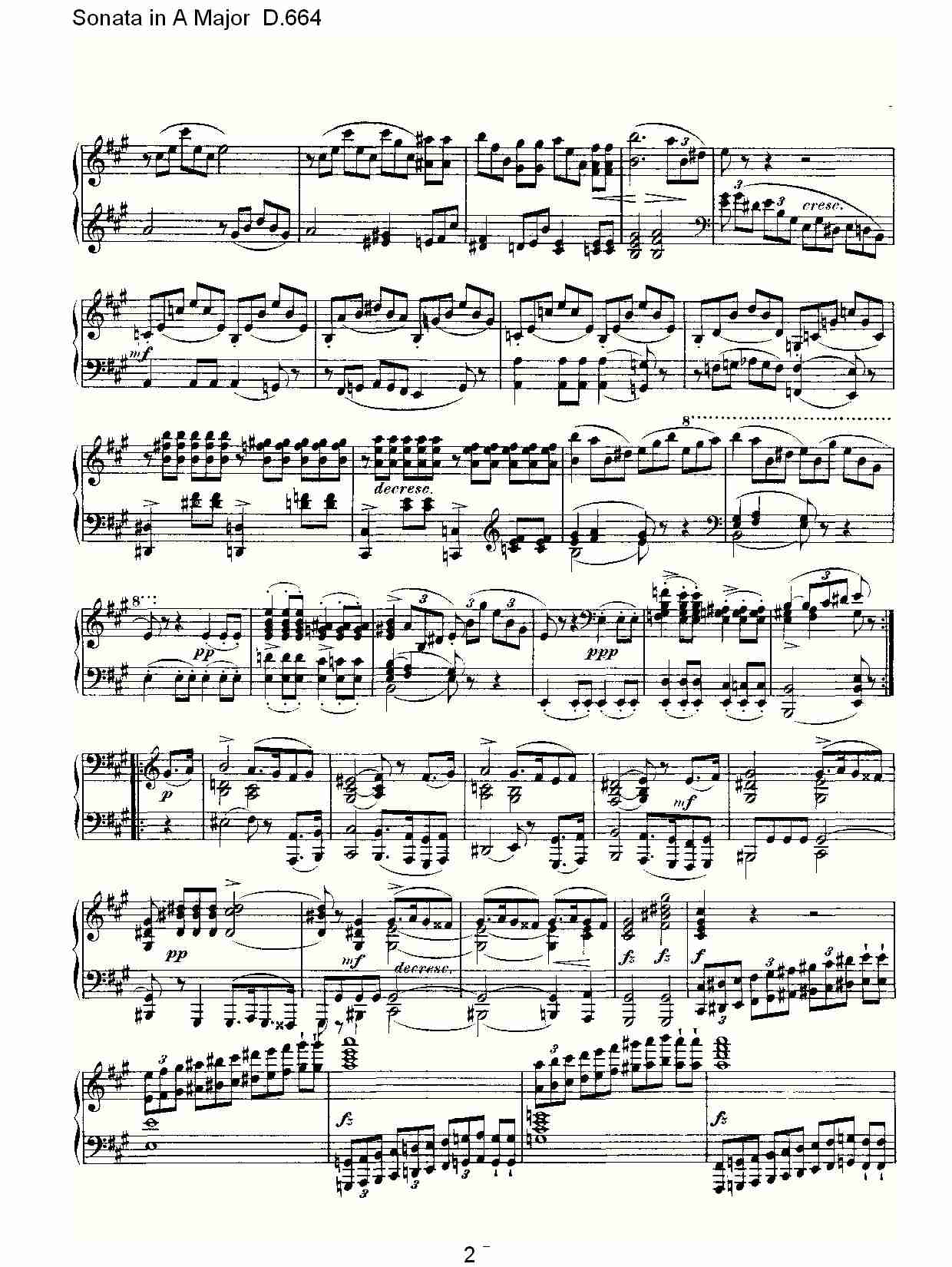 Sonata in A Major D.664  A大调奏鸣曲D.664（一）总谱（图2）