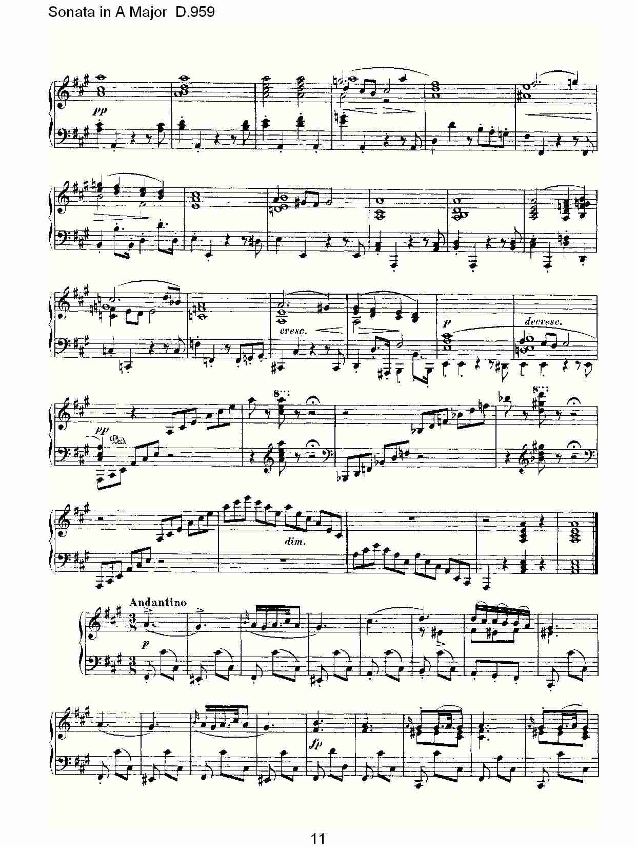 Sonata in A Major D.959  A大调奏鸣曲D.959（三）总谱（图1）