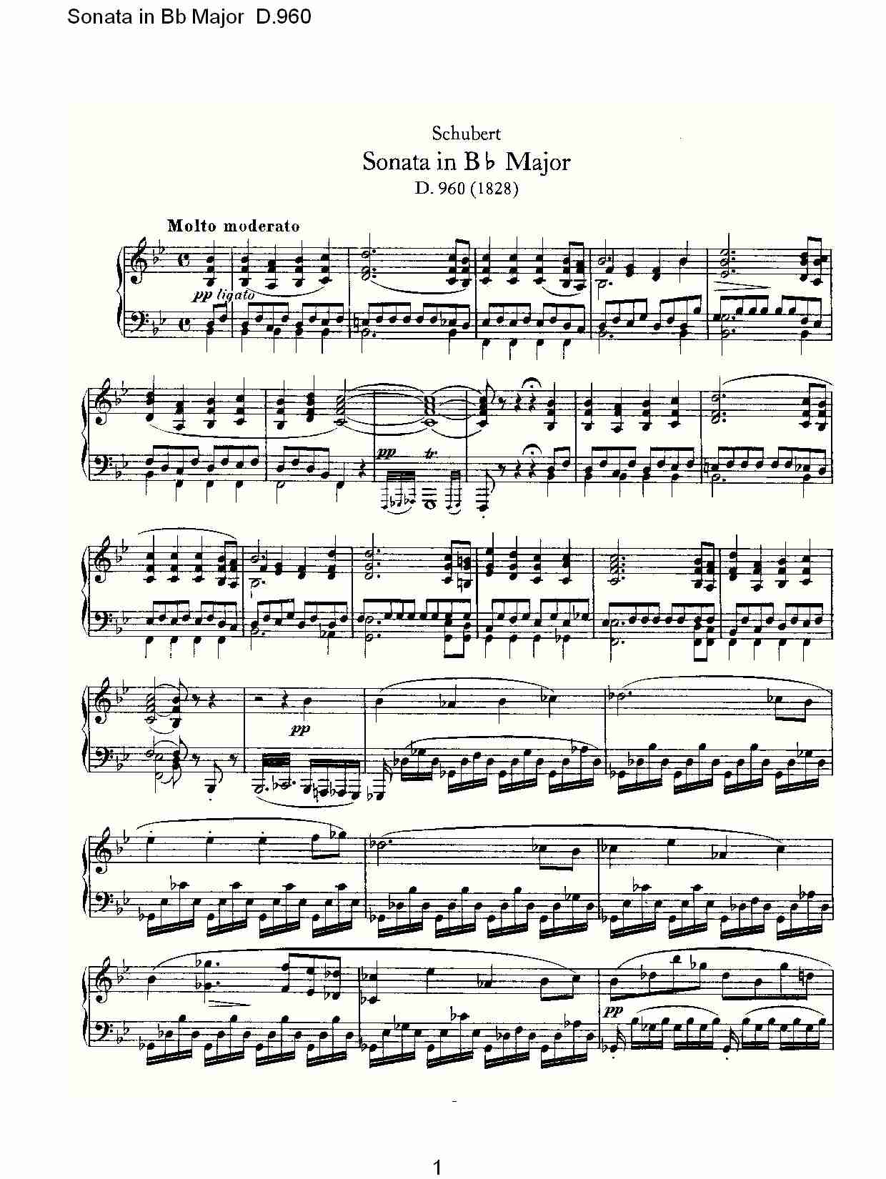 Sonata in Bb Major D.960  Bb大调奏鸣曲D.960（一）总谱（图1）