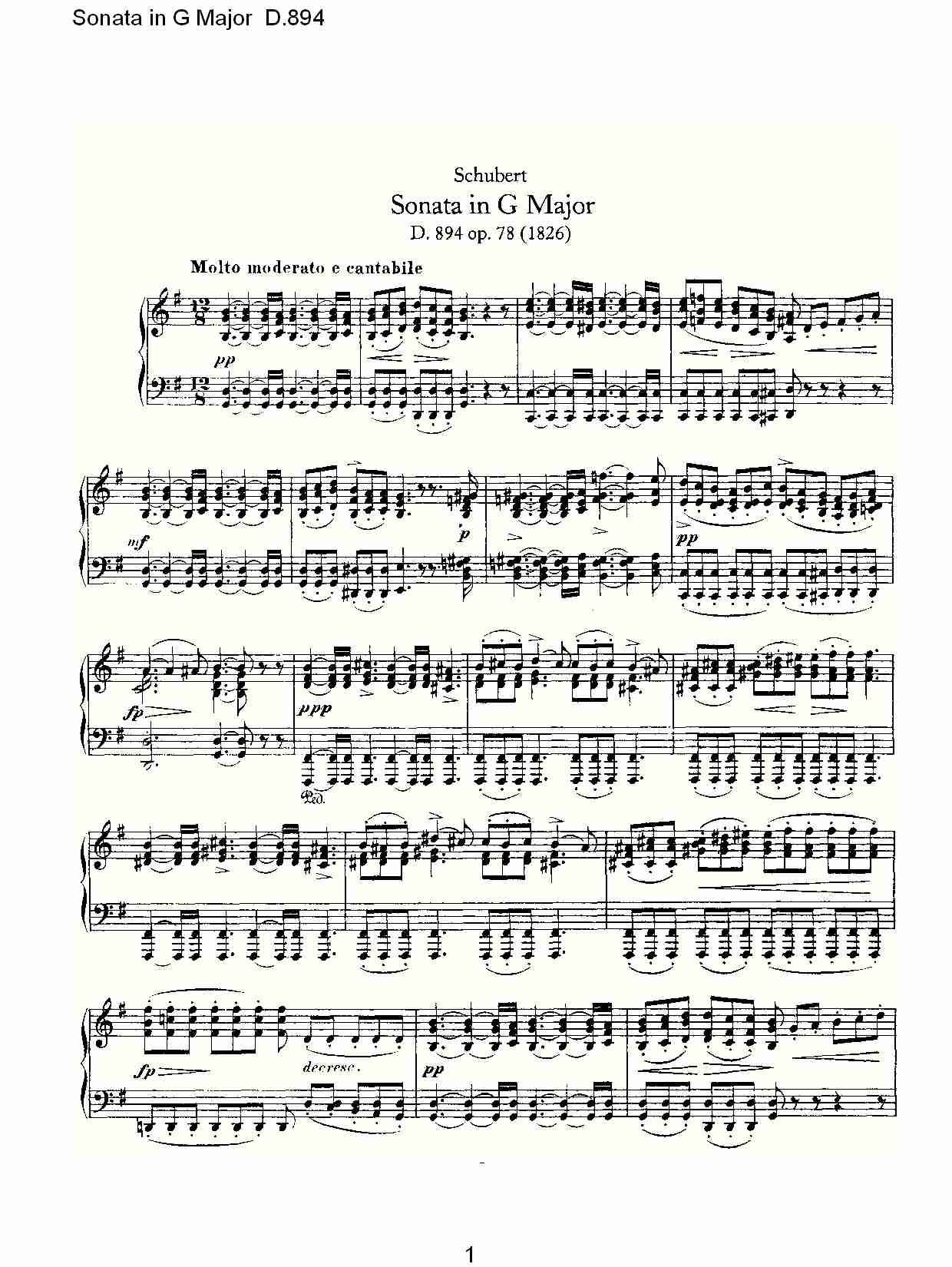 Sonata in G Major D.894 G大调奏鸣曲D.894（一）总谱（图1）