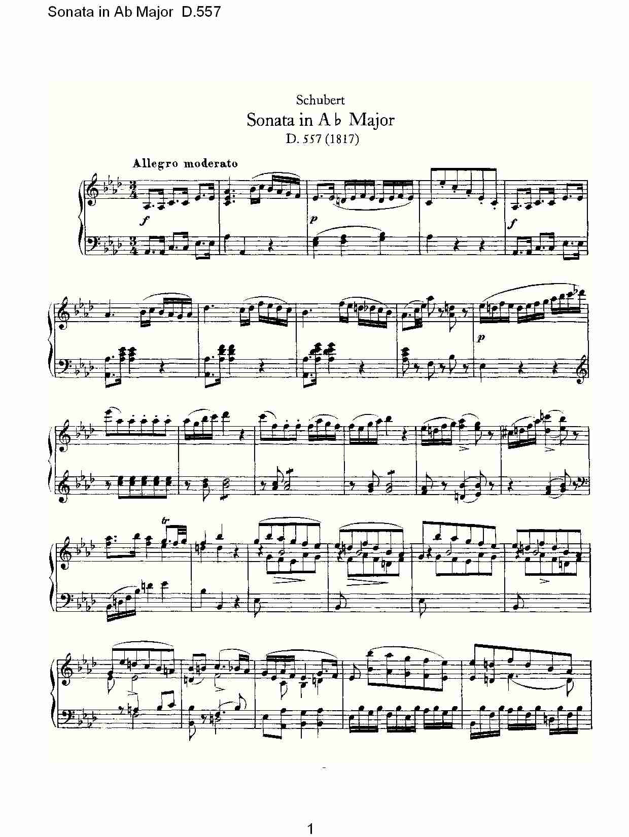 Sonata in Ab Major D.557 Ab大调奏鸣曲D.557（一）总谱（图1）