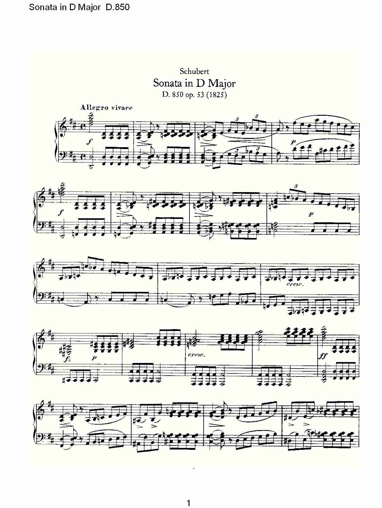 Sonata in D Major D.850   D大调奏鸣曲D.850（一）总谱（图1）