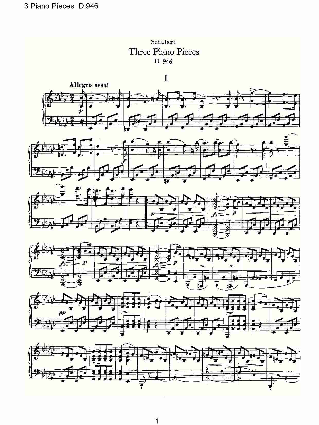 3 Piano Pieces D.946   钢琴三联奏D.946（一）总谱（图1）