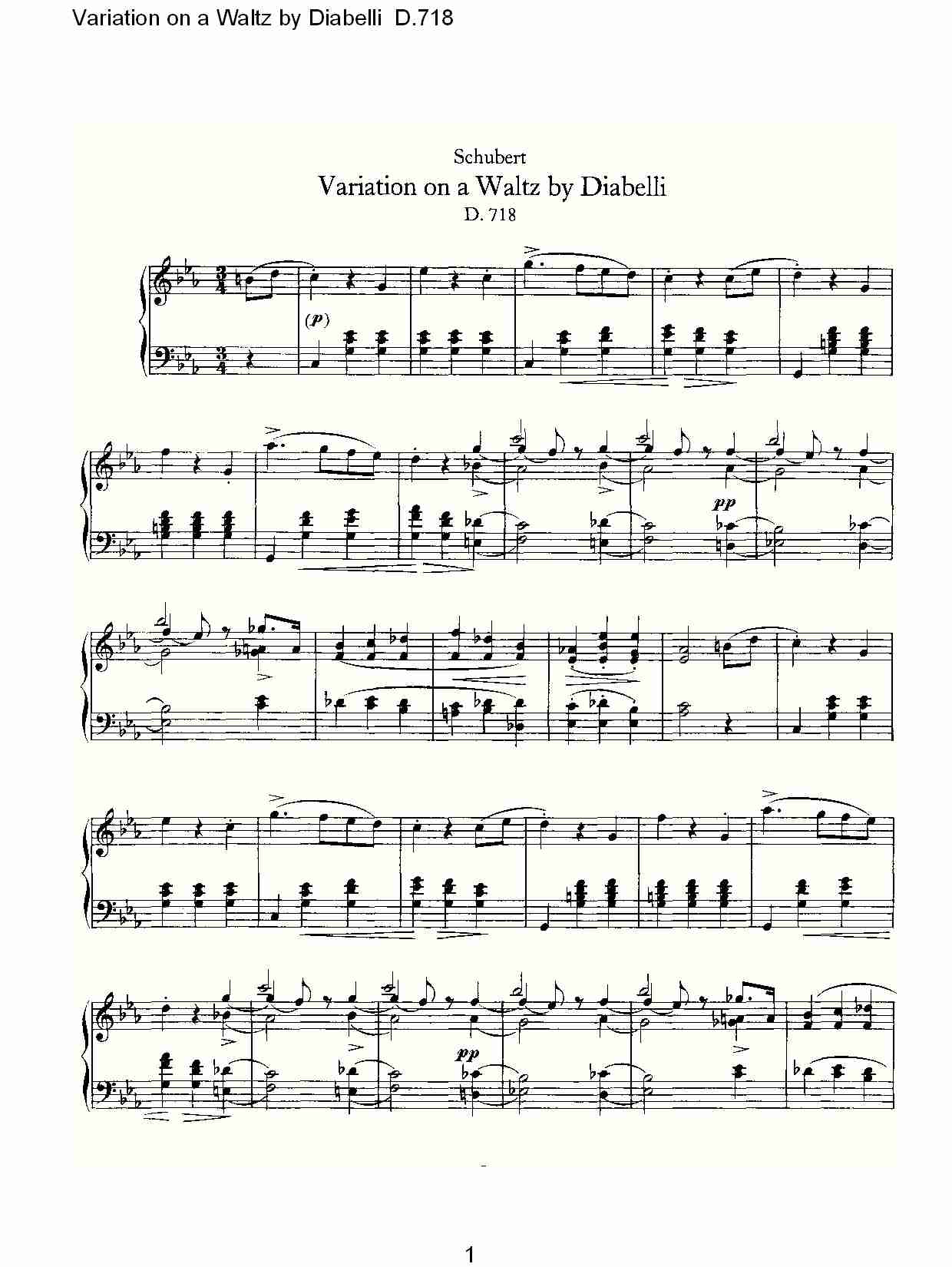 Diabelli华尔兹舞曲变奏曲D.718总谱（图1）