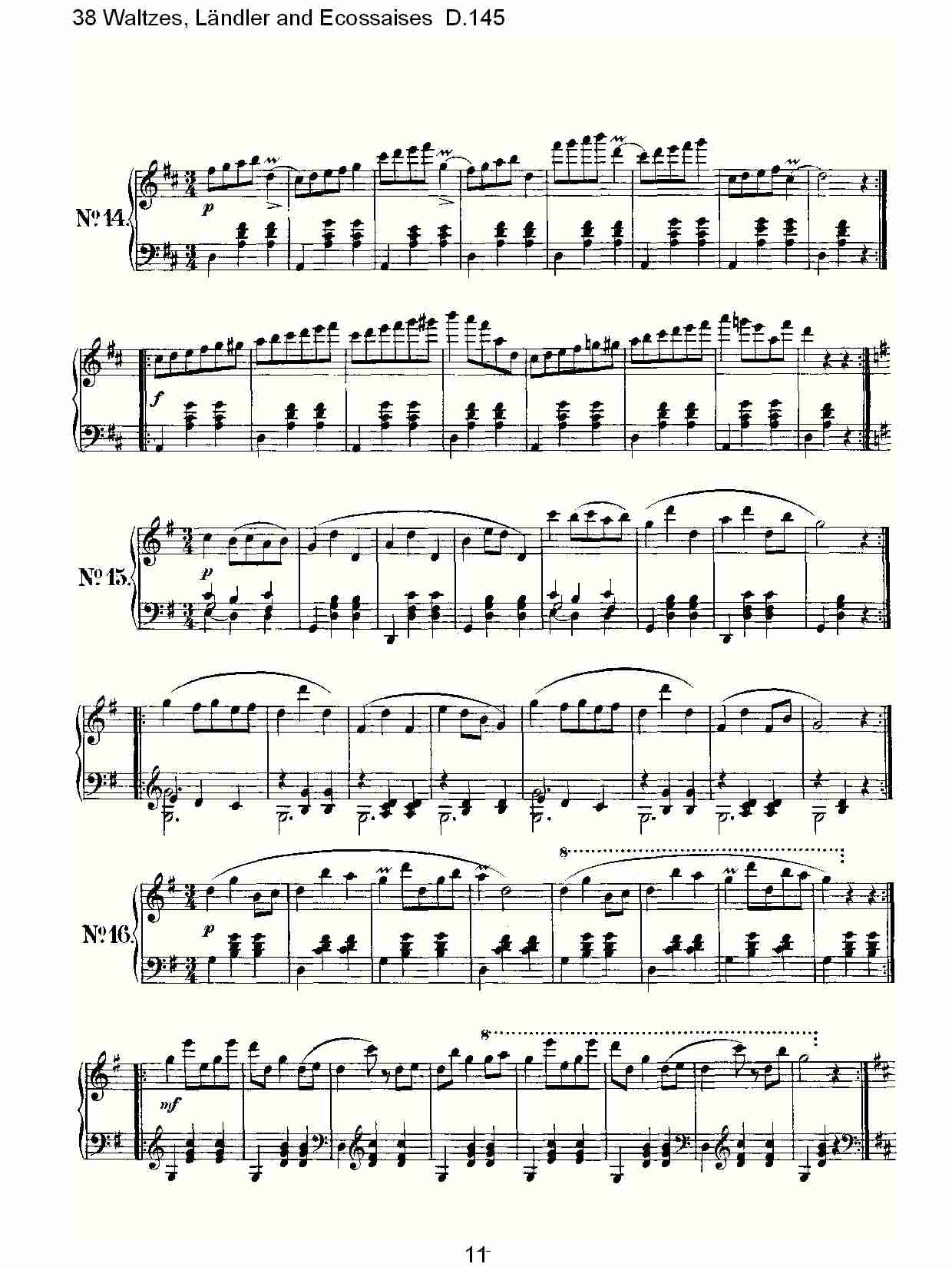 38华尔兹舞曲, Ländler and Ecossaises D.145（三）总谱（图1）