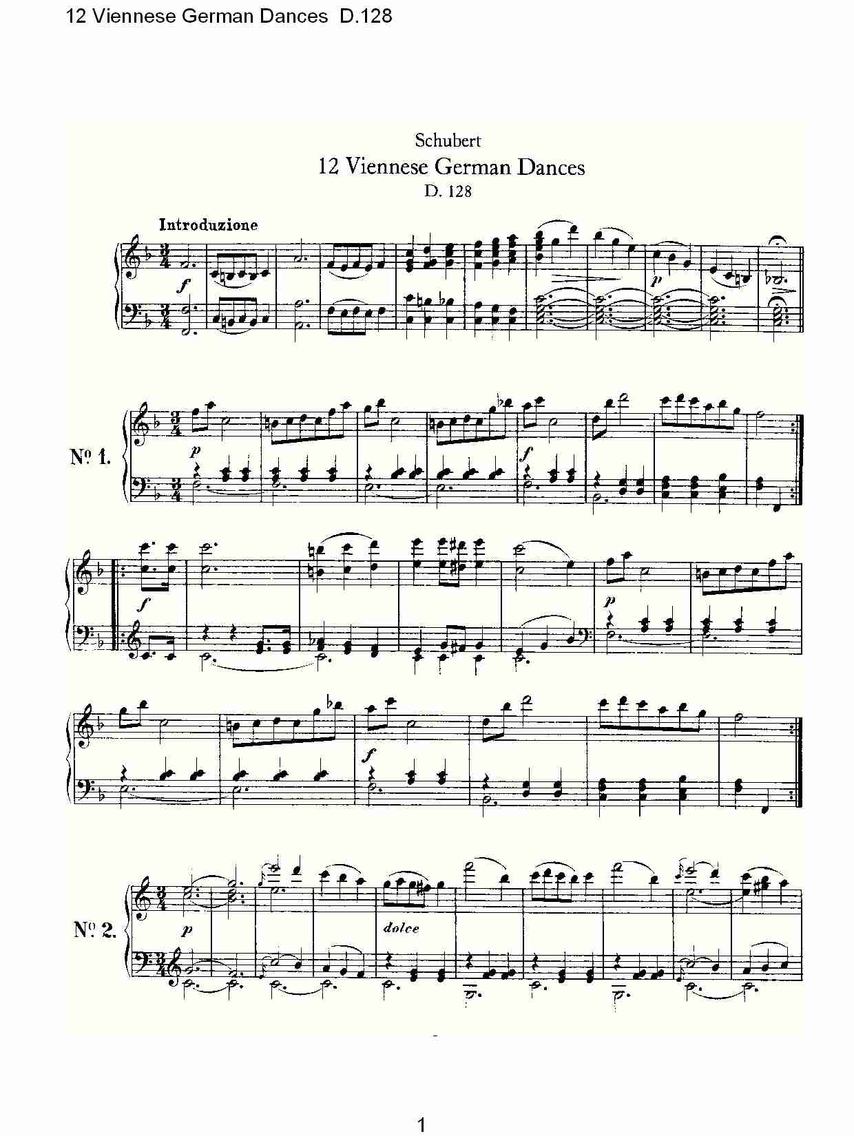 12德国维也纳舞曲D.128（一）总谱（图1）