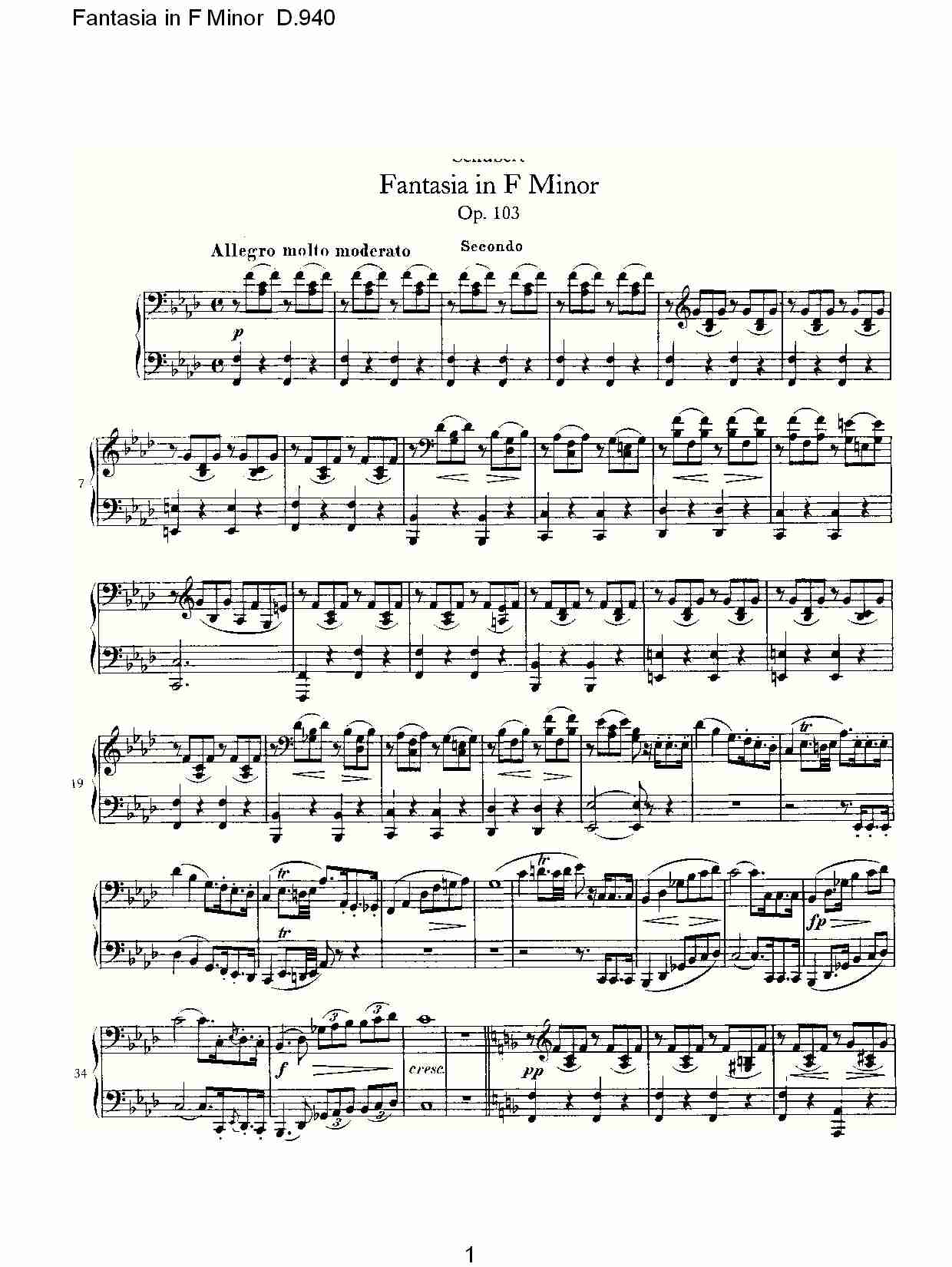 Fantasia in F Minor D.940  F小调幻想曲D.940（一）总谱（图1）