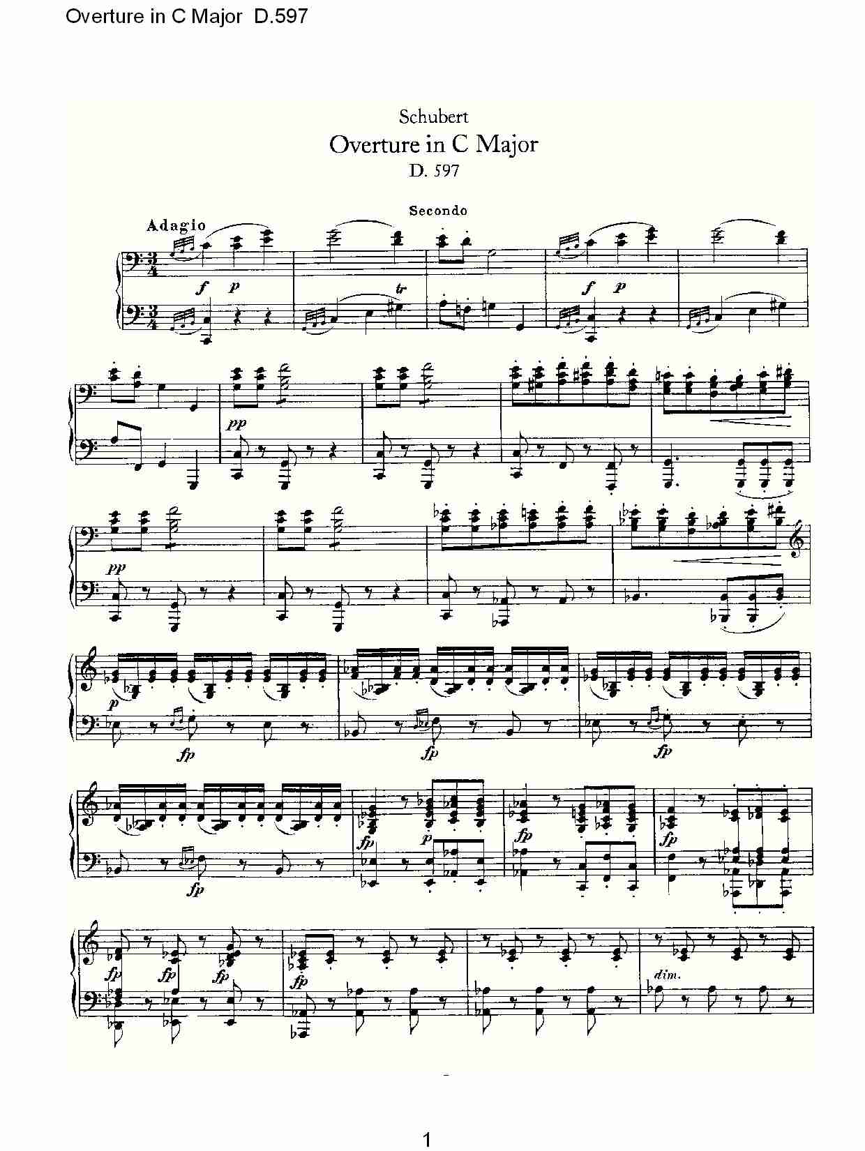Overture in C Major D.597  Ｃ大调序曲 D.597（一）总谱（图1）