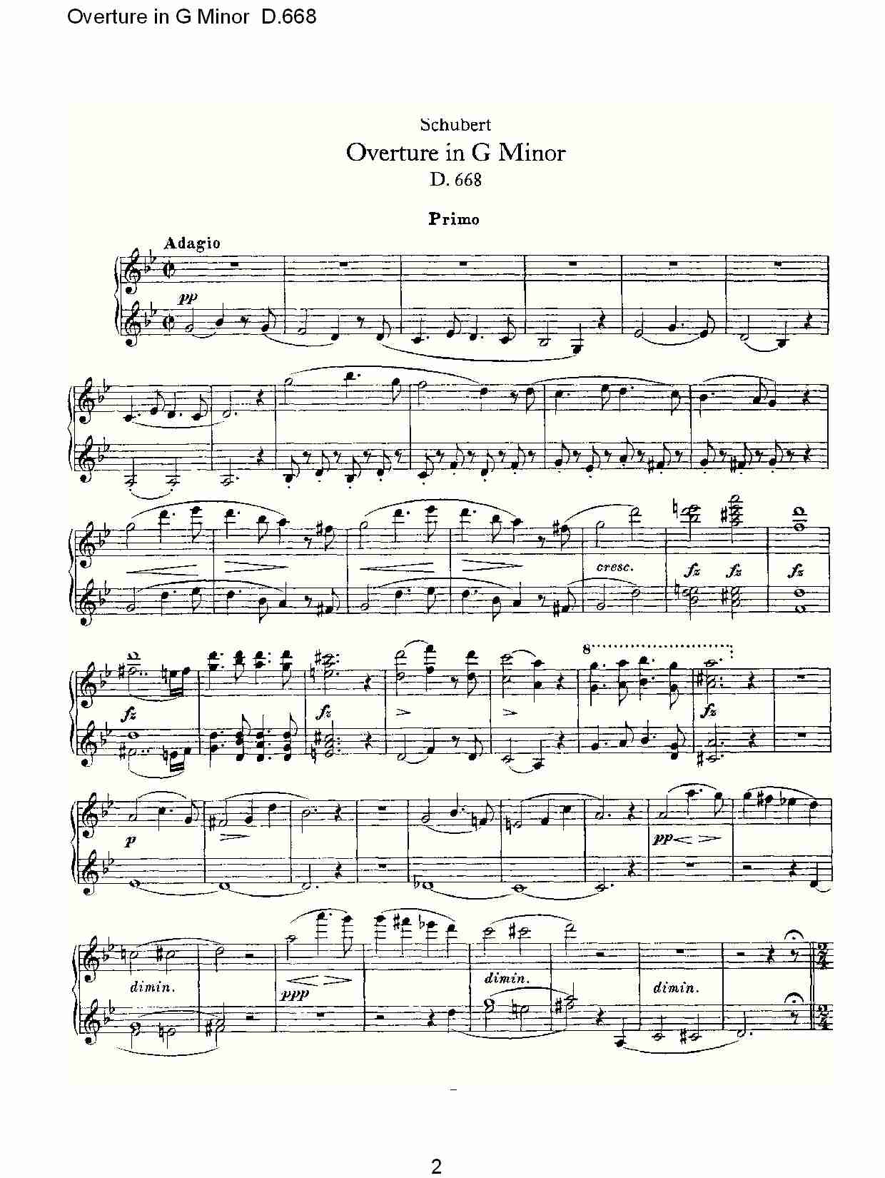 Overture in G Minor D.668  Ｇ小调序曲 D.668（一）总谱（图2）