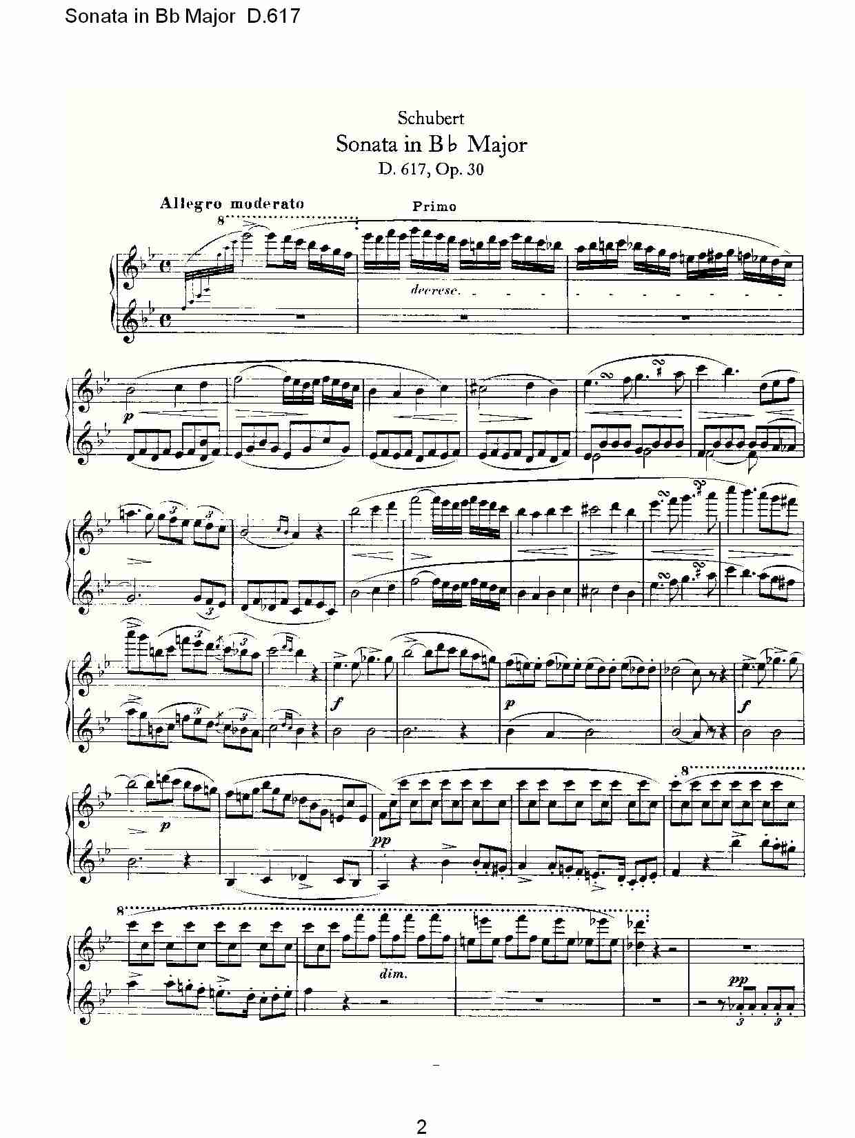 Sonata in Bb Major D.617  Bb大调奏鸣曲D.617（一）总谱（图2）