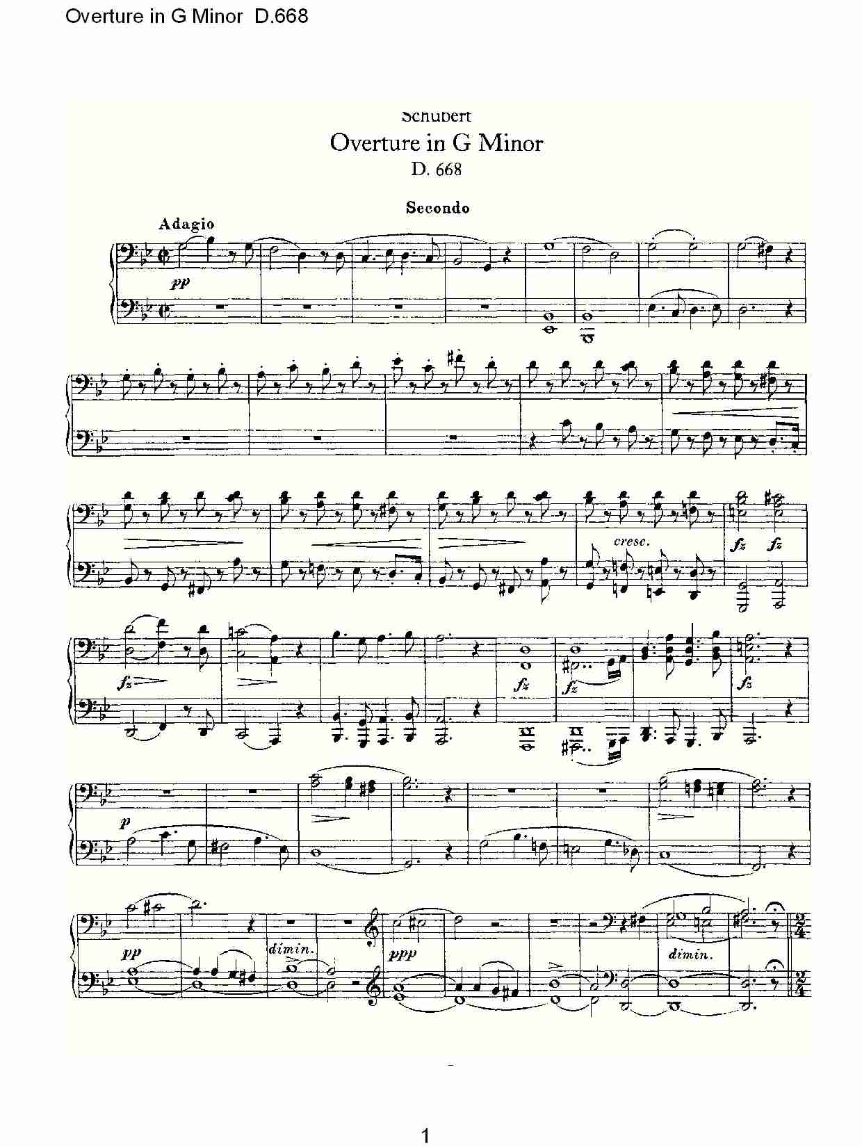 Overture in G Minor D.668  Ｇ小调序曲 D.668（一）总谱（图1）
