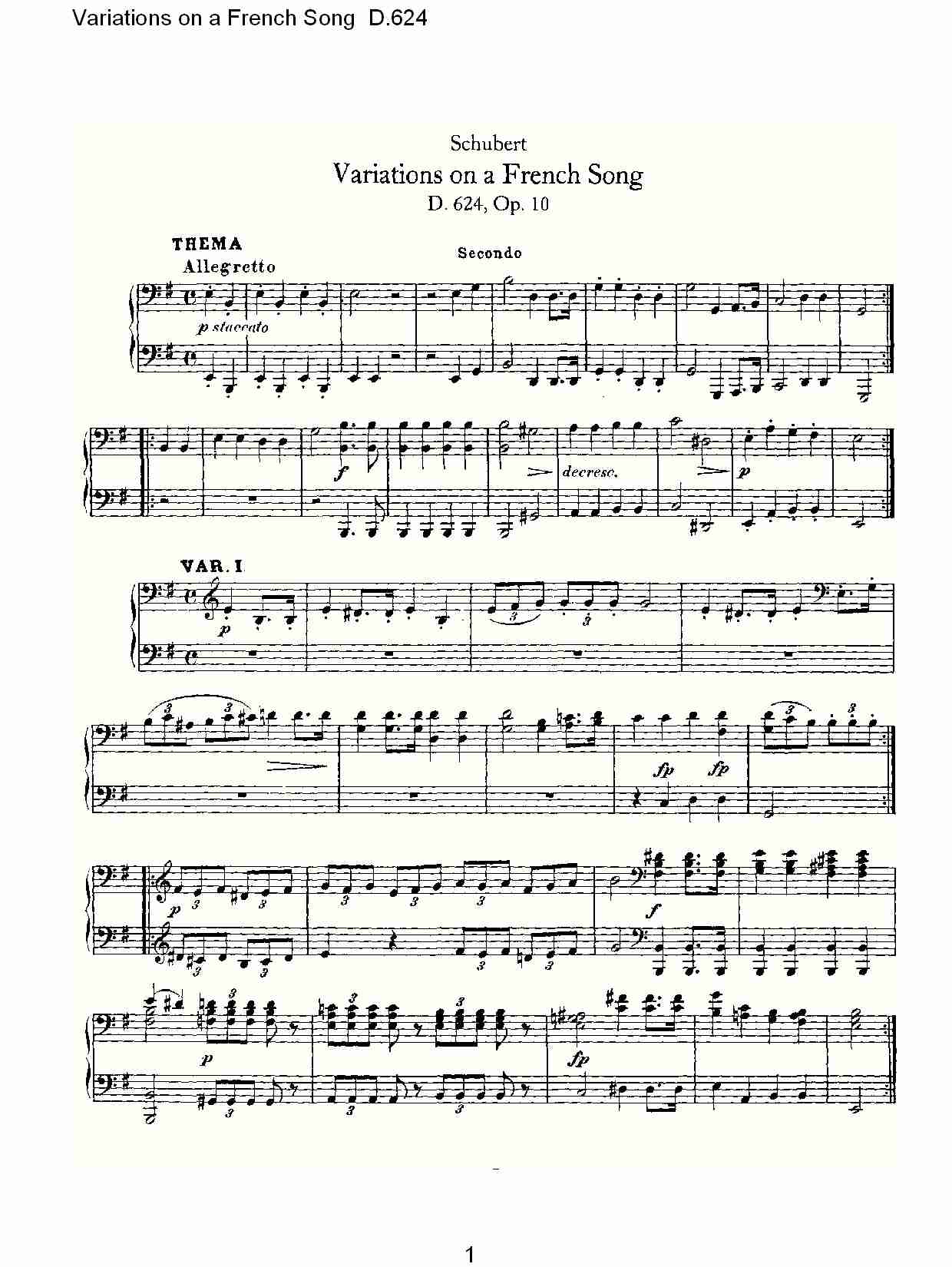 Variations on a French Song D.624  法国歌曲变鸣曲D.624（一）总谱（图1）