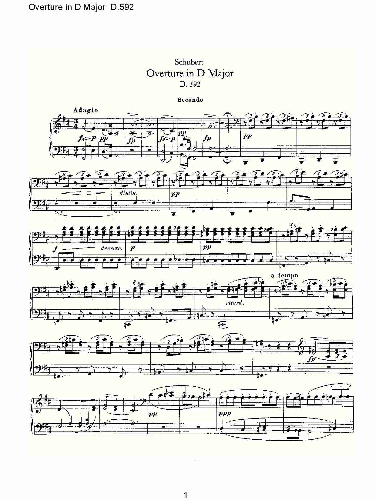 Overture in D Major D.592   Ｄ大调序曲 D.592（一）总谱（图1）
