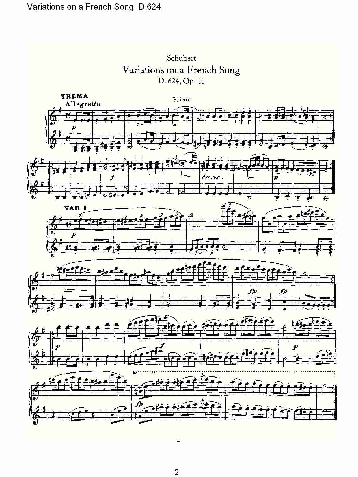 Variations on a French Song D.624  法国歌曲变鸣曲D.624（一）总谱（图2）