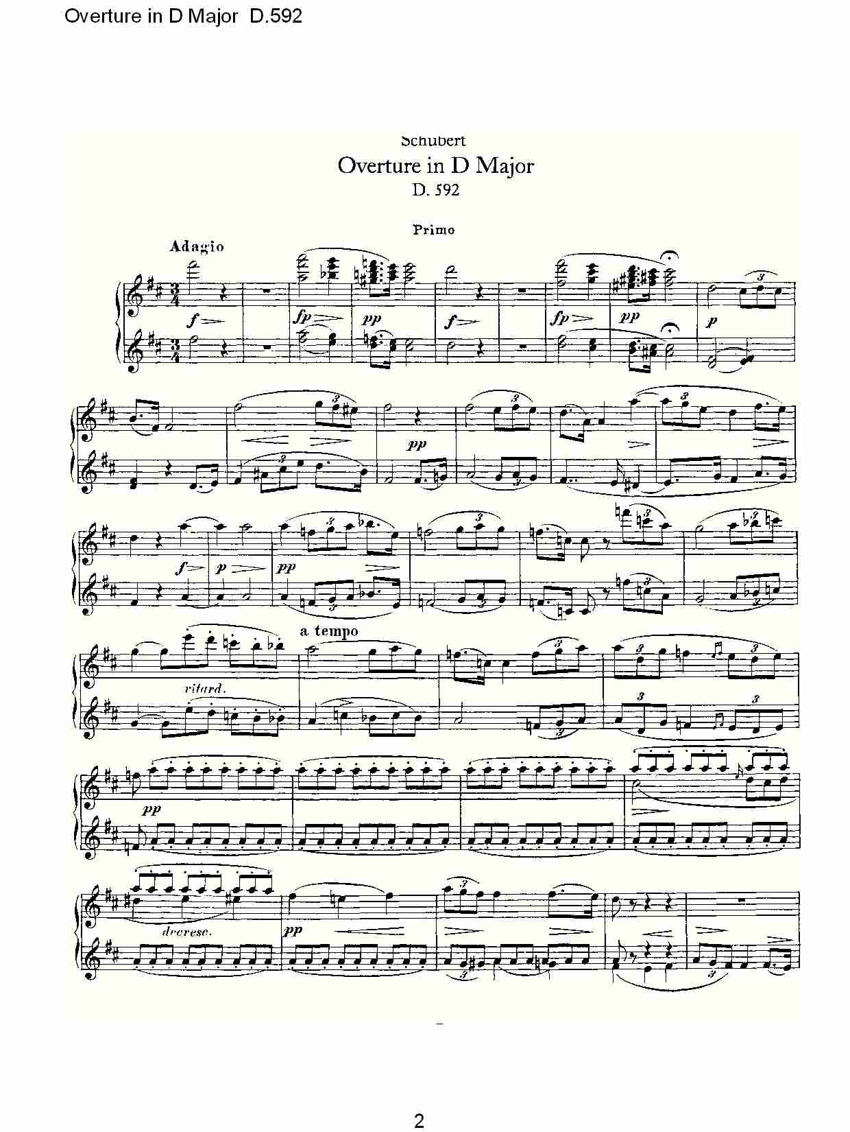 Overture in D Major D.592   Ｄ大调序曲 D.592（一）总谱（图2）