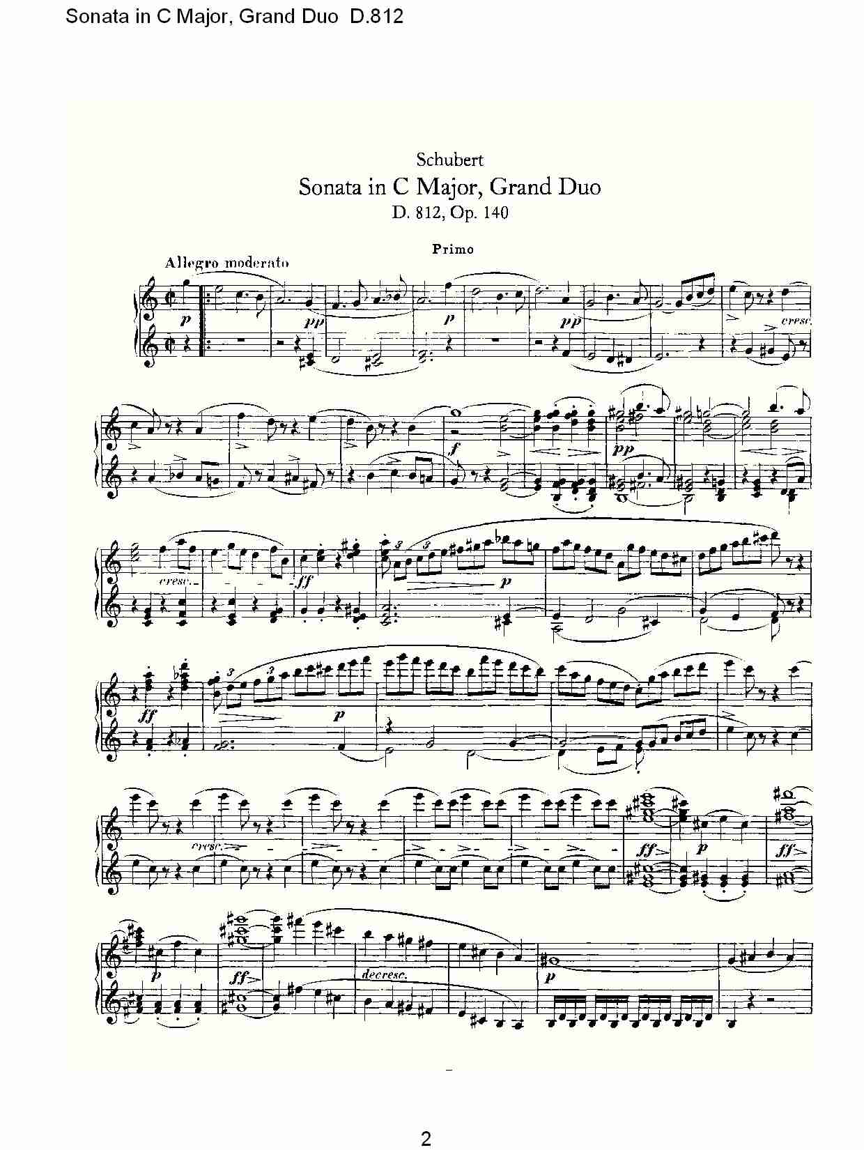 Ｃ大调奏鸣曲，盛大的二重奏D.812（一）总谱（图2）