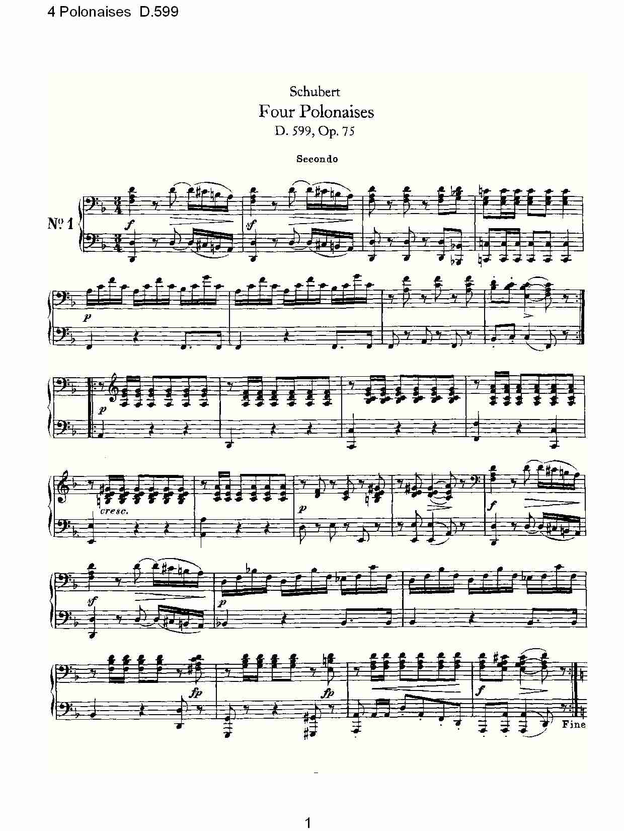 4 Polonaises D.599   ４波罗乃兹舞曲D.599（一）总谱（图1）