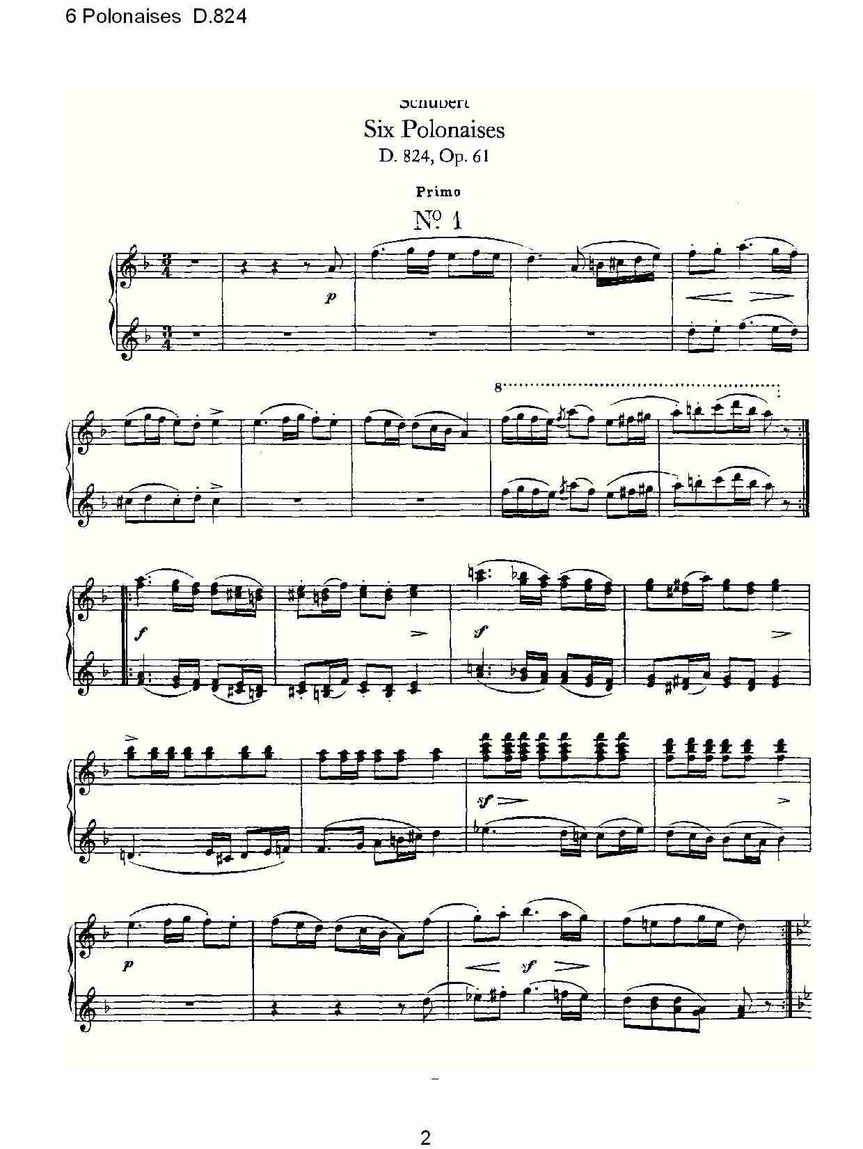 6 Polonaises D.824  6波罗乃兹舞曲D.824（一）总谱（图2）