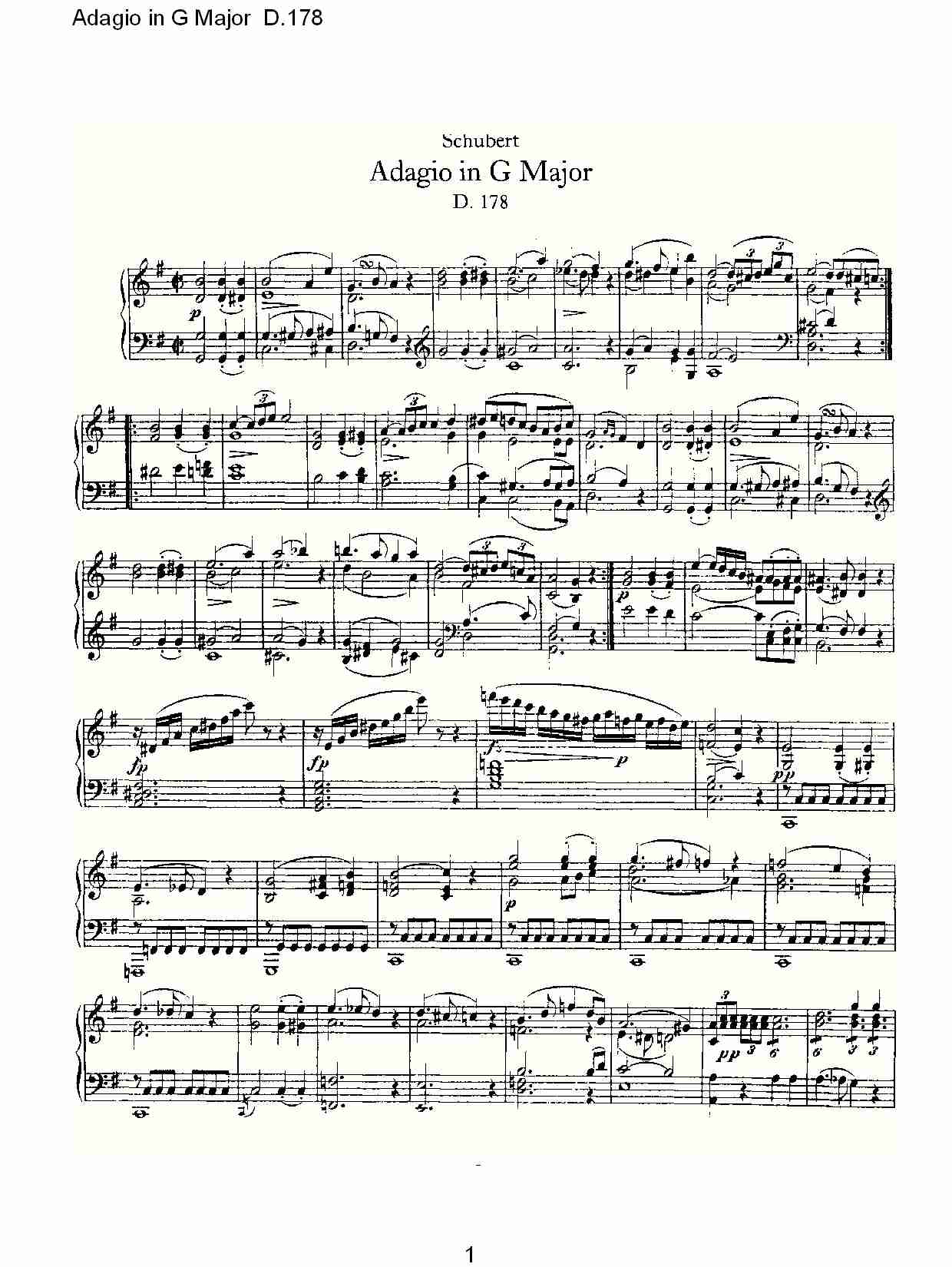 Adagio in G Major D.178    G大调柔板D.178总谱（图1）