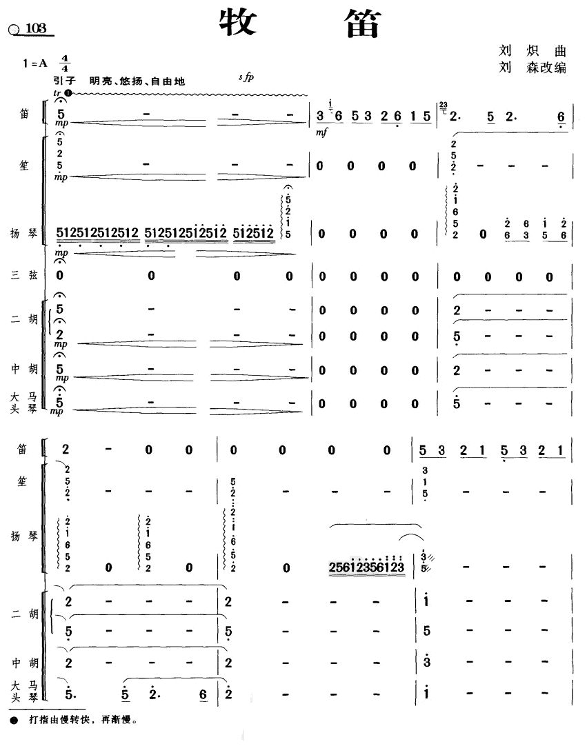 牧笛（民乐队伴奏总谱）总谱（图1）