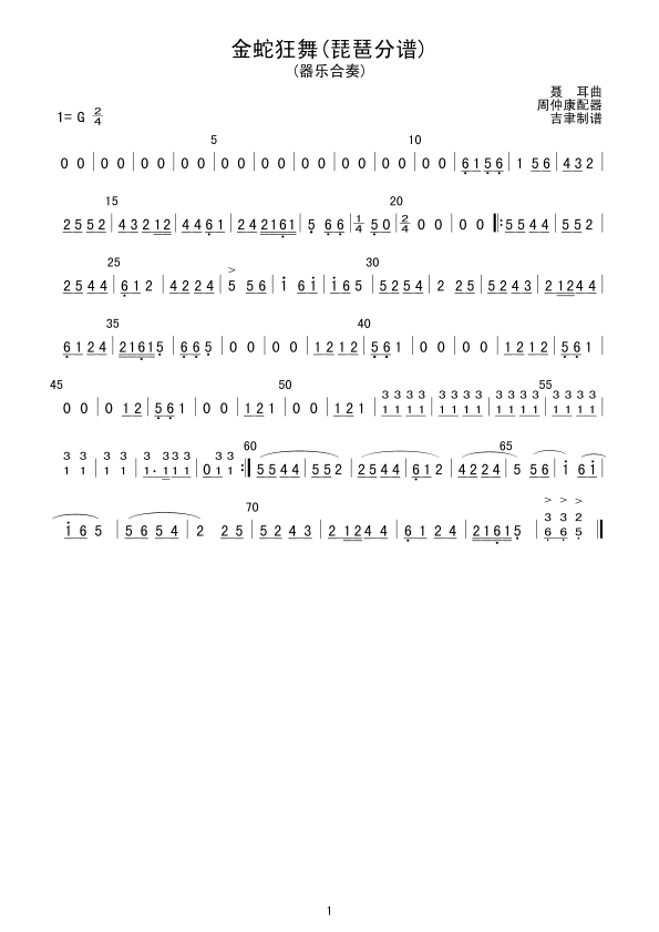 金蛇狂舞(琵琶分谱)总谱（图1）