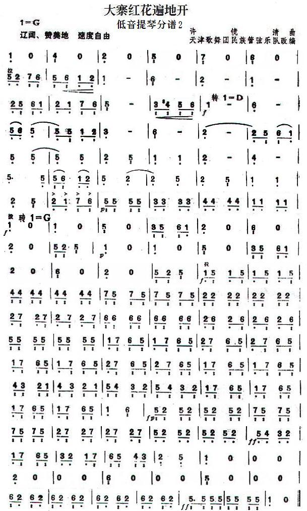 大寨红花遍地开(低音提琴分谱2)总谱（图1）