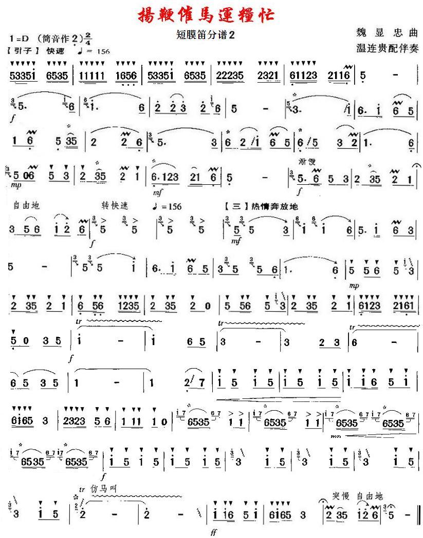 扬鞭催马运粮忙之短膜笛分谱2总谱（图1）