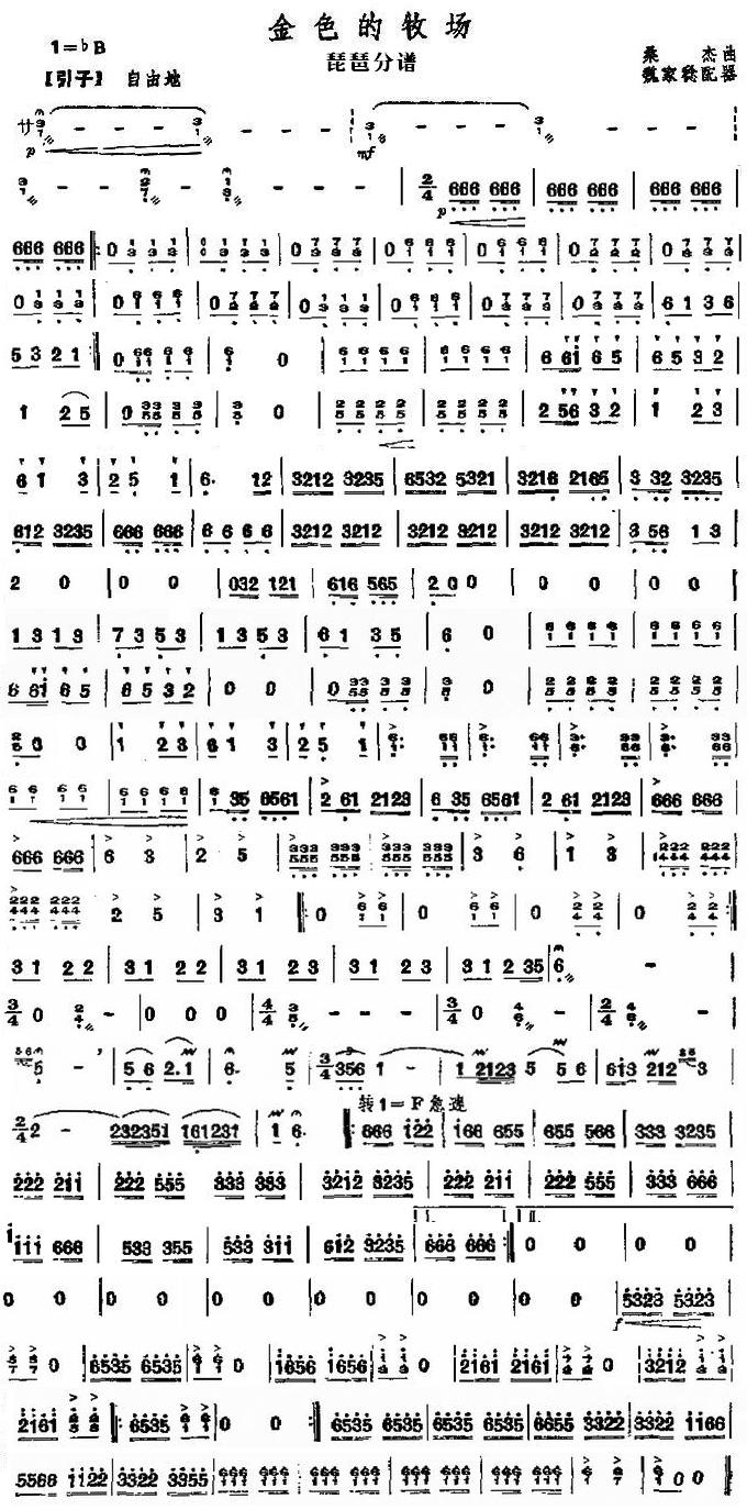 金色的牧场琵琶分谱总谱（图1）