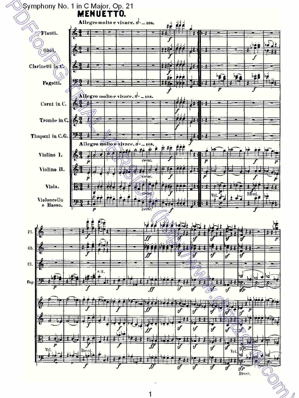C大调第一交响曲 Op. 21 第三乐章总谱（图1）
